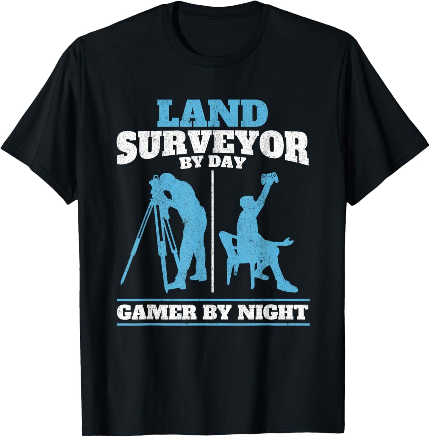 Land Surveyor by Day Gamer by Night Engineer Land Surveying T-Shirt - T-Shirt | Black