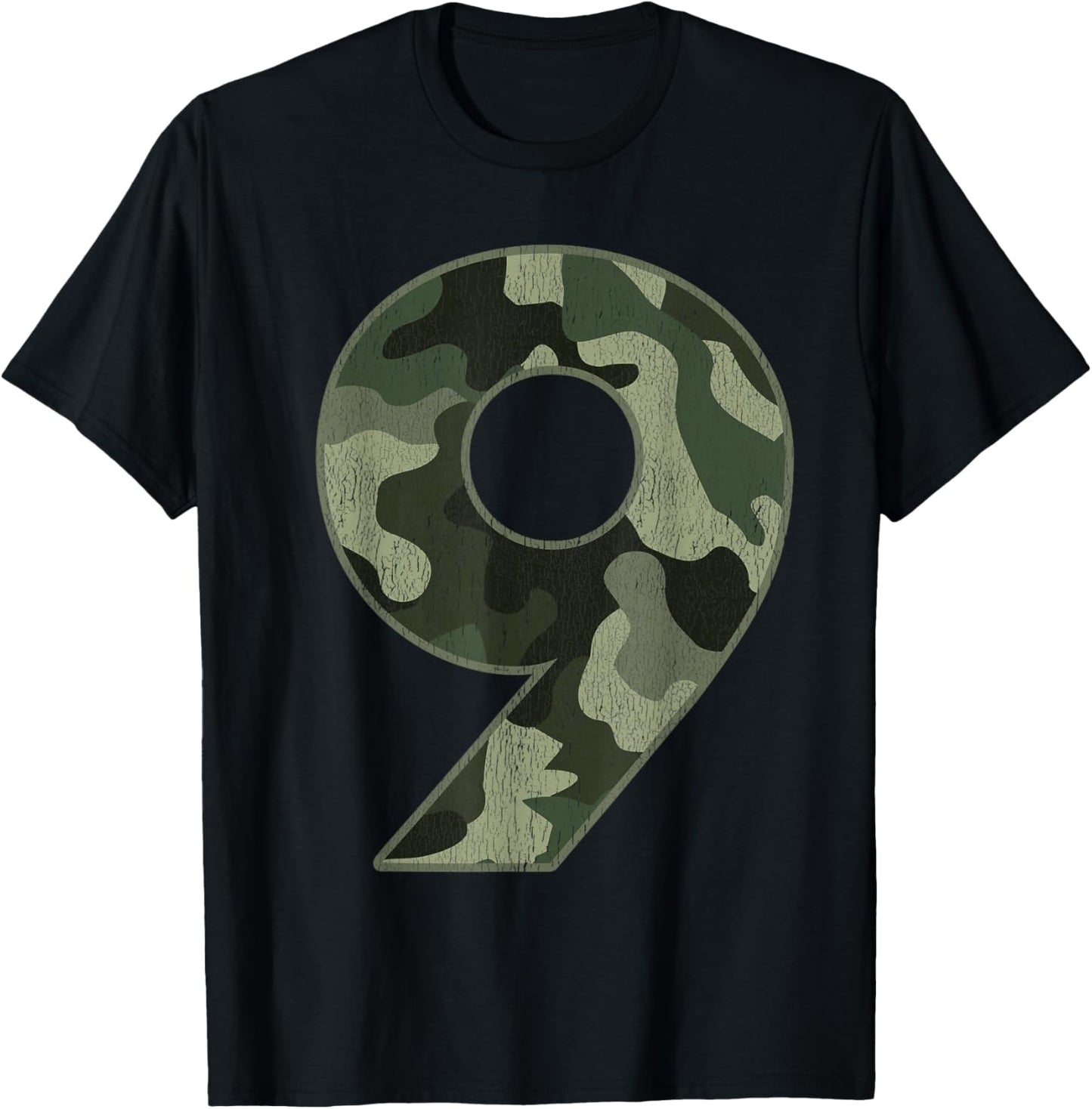 9th Birthday Army Birthday Party 9 Years Old Camo Number 9 T-Shirt - T-Shirt | Black
