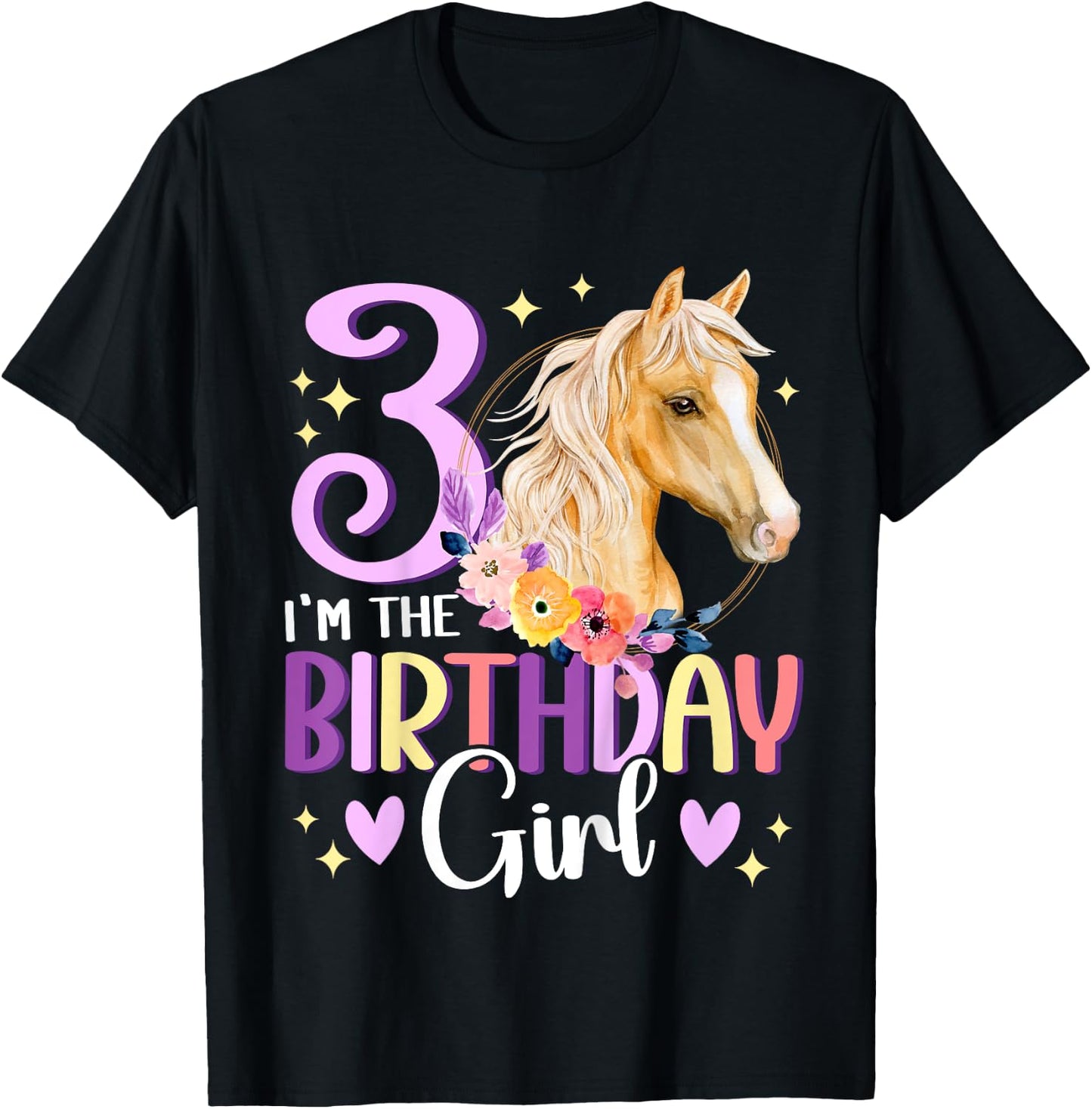 3rd Birthday Horse Girl Third birthday girl 3 years old T-Shirt - T-Shirt | Black