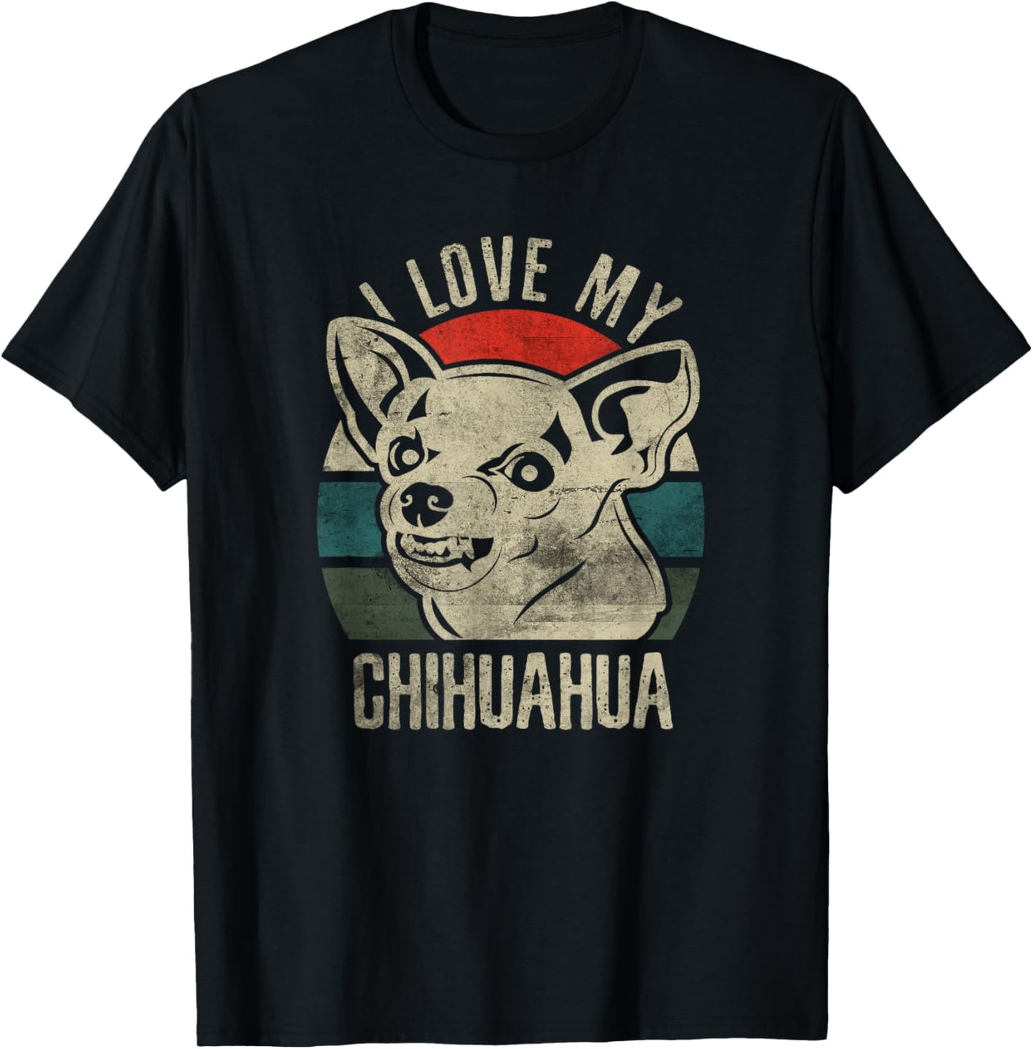 Angry Chihuahua I Love My Chihuahua Retro Sunset Vintage T-Shirt - T-Shirt | Black
