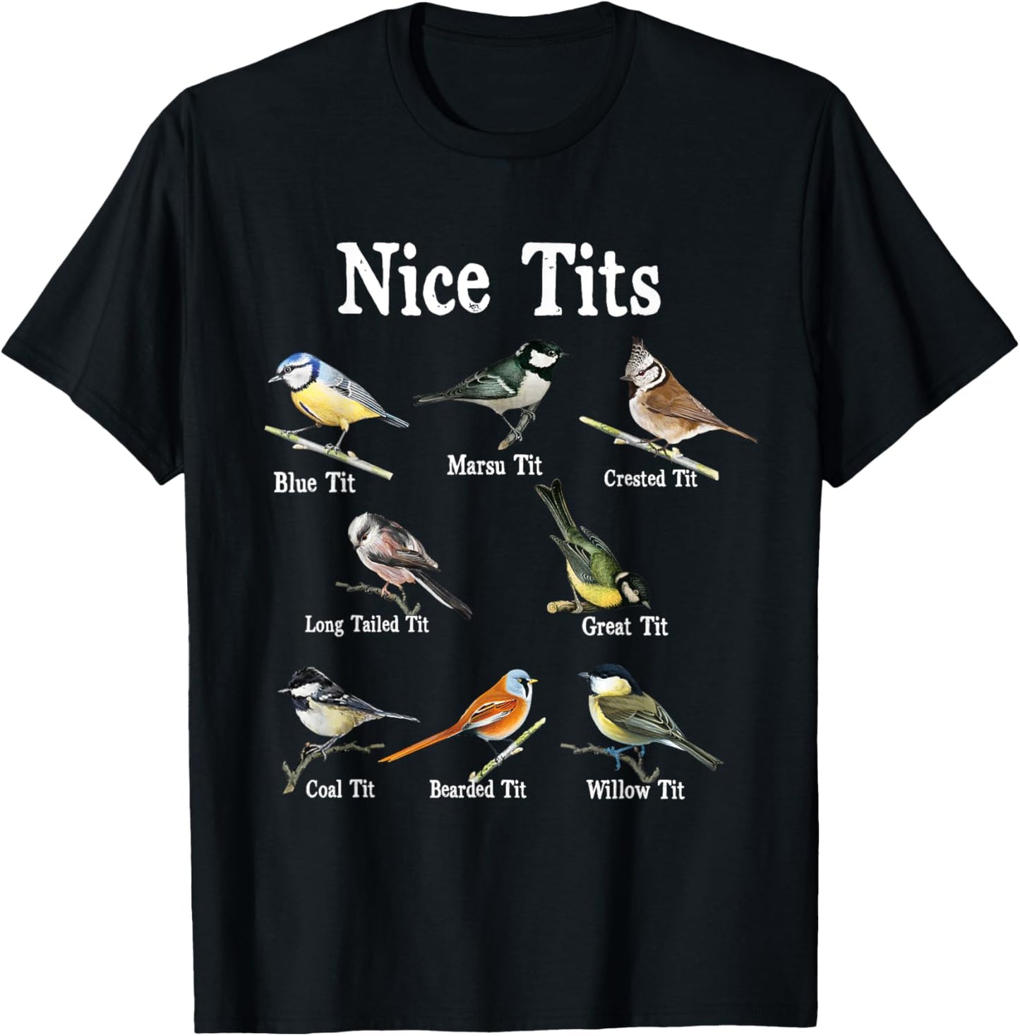 Nice Tits Bird Watching Funny Gifts Adults Men Birder Humor T-Shirt - T-Shirt | Black