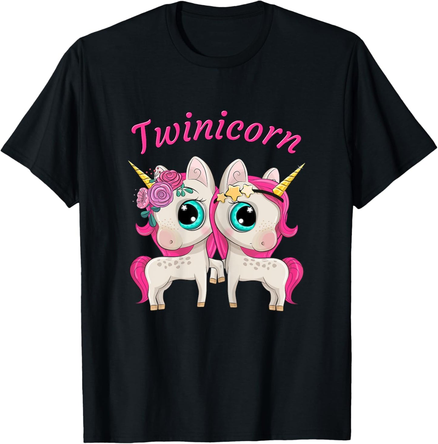 Twin Girls Twinicorn Women & Kids Sisters Cartoon Unicorns T-Shirt - T-Shirt | Black