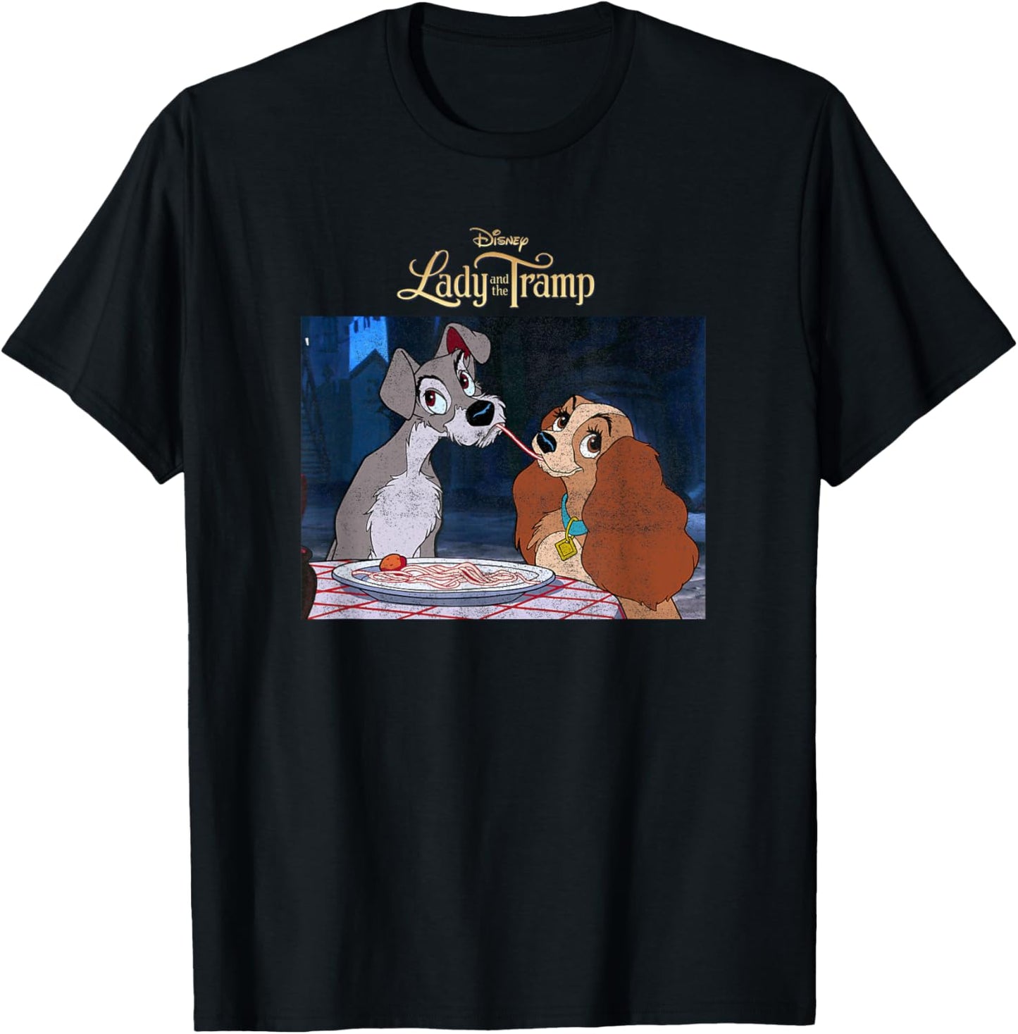 Disney Lady and The Tramp Classic Spaghetti Scene Poster T-Shirt - T-Shirt | Black