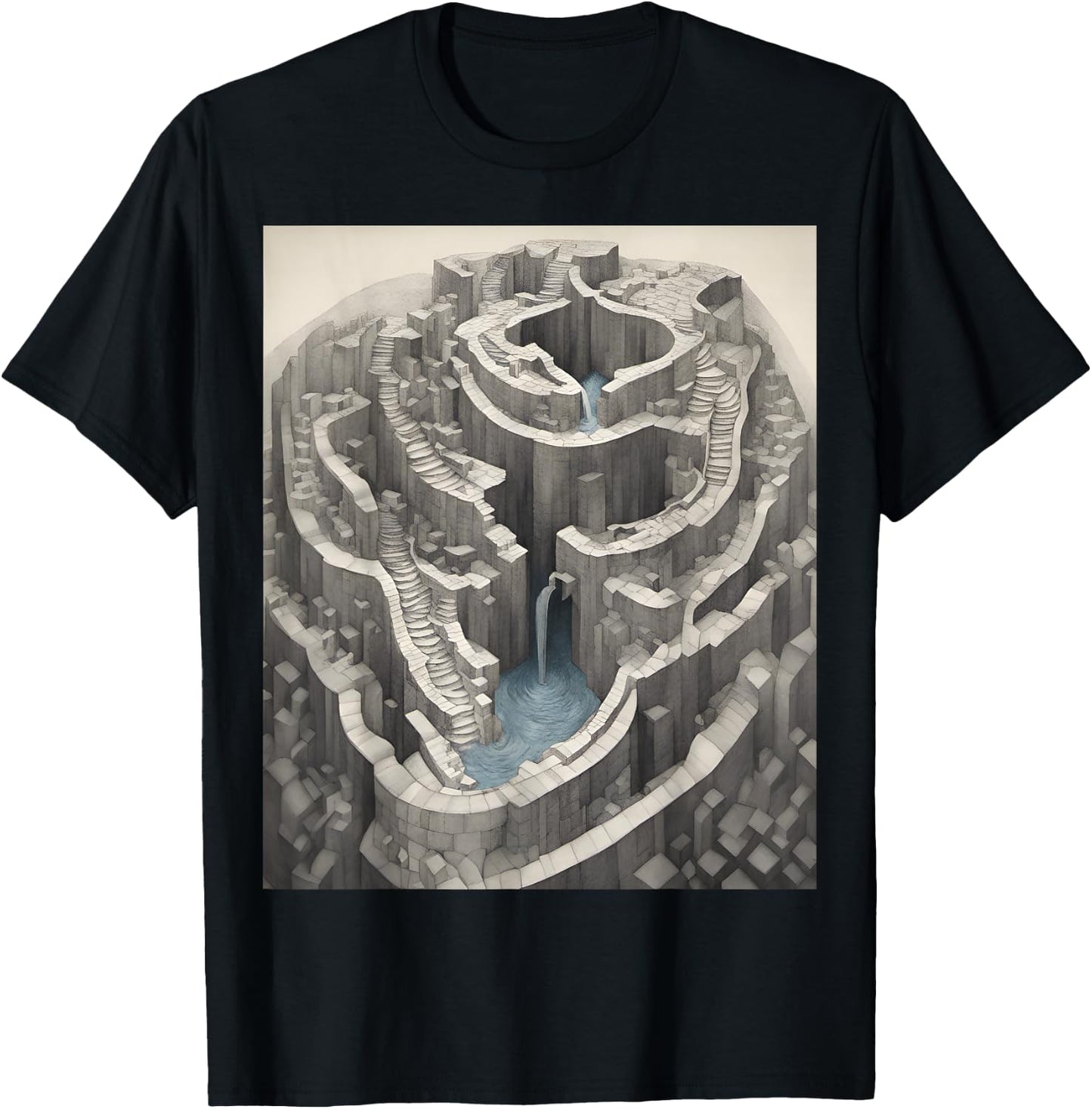 Infinite Waterfall Escher Illusion T-Shirt - T-Shirt | Black