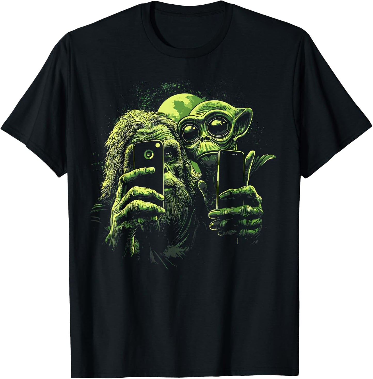 Bigfoot And Alien Sasquatch Love Selfie Funny Sarcastic T-Shirt - T-Shirt | Black