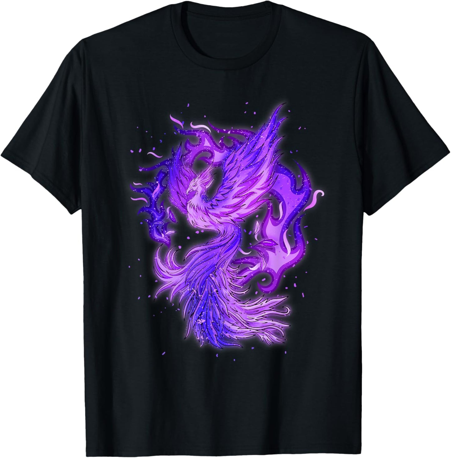 Phoenix Bird Design With Purple Fire T-Shirt - T-Shirt | Black