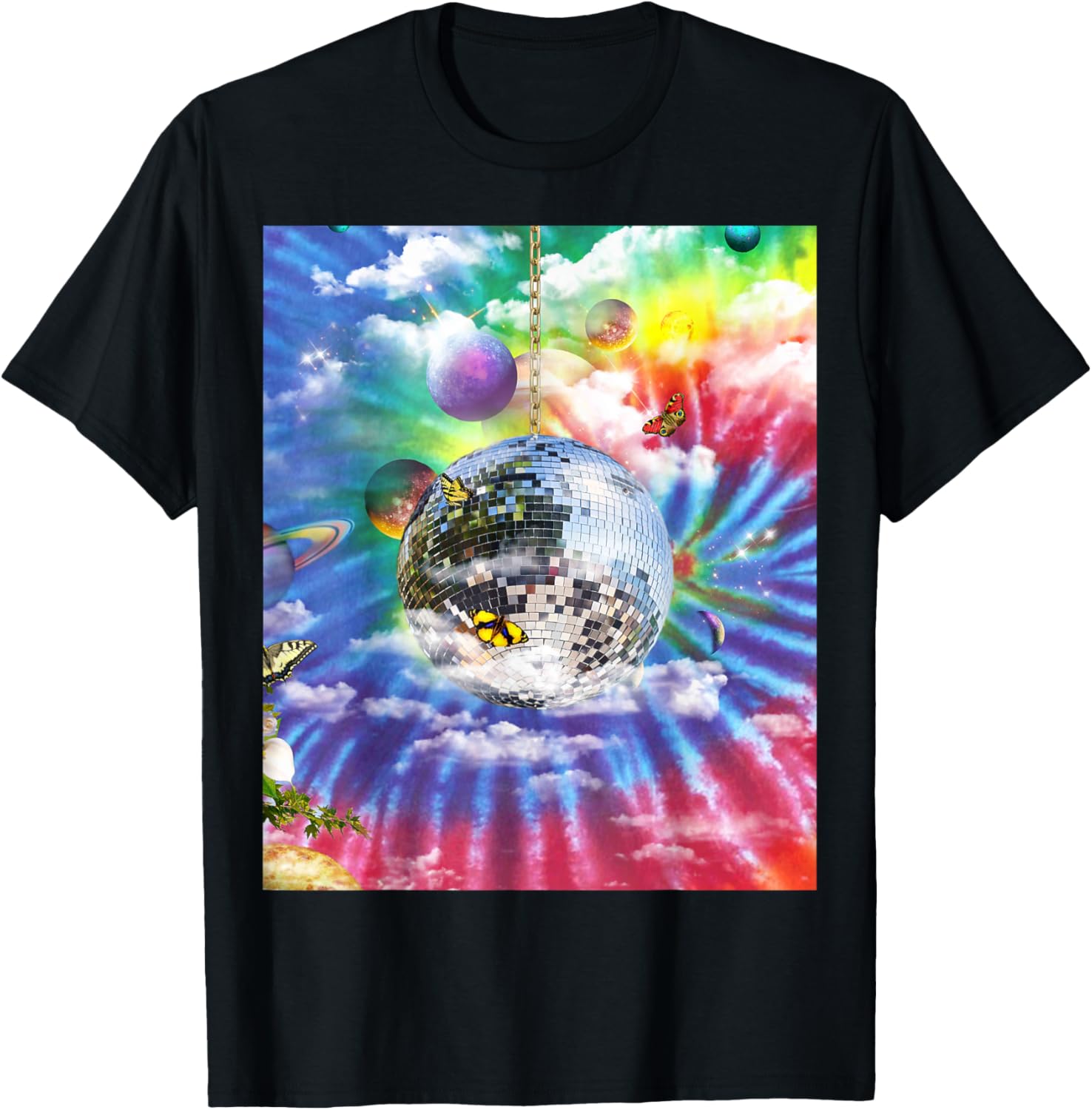 Trippy Rainbow Tie Dye Disco Ball T-Shirt - T-Shirt | Black