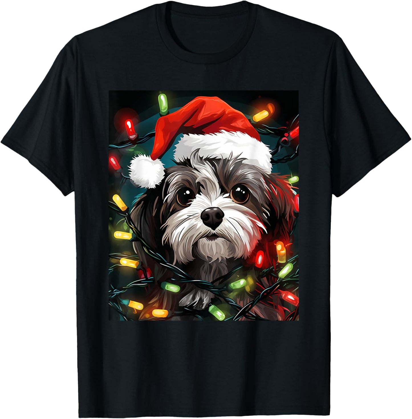 Xmas Shichon Dog Tangled Christmas Lights Women Kids T-Shirt - T-Shirt | Black