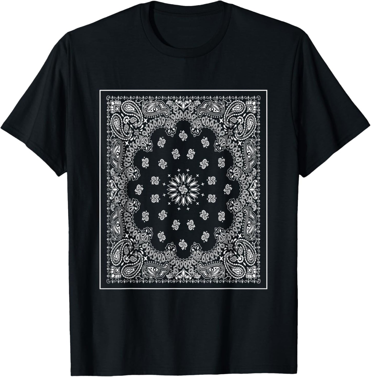 Blue Bandana Print Royal Navy Blue Paisley Clothing Outfit T-Shirt - T-Shirt | Black