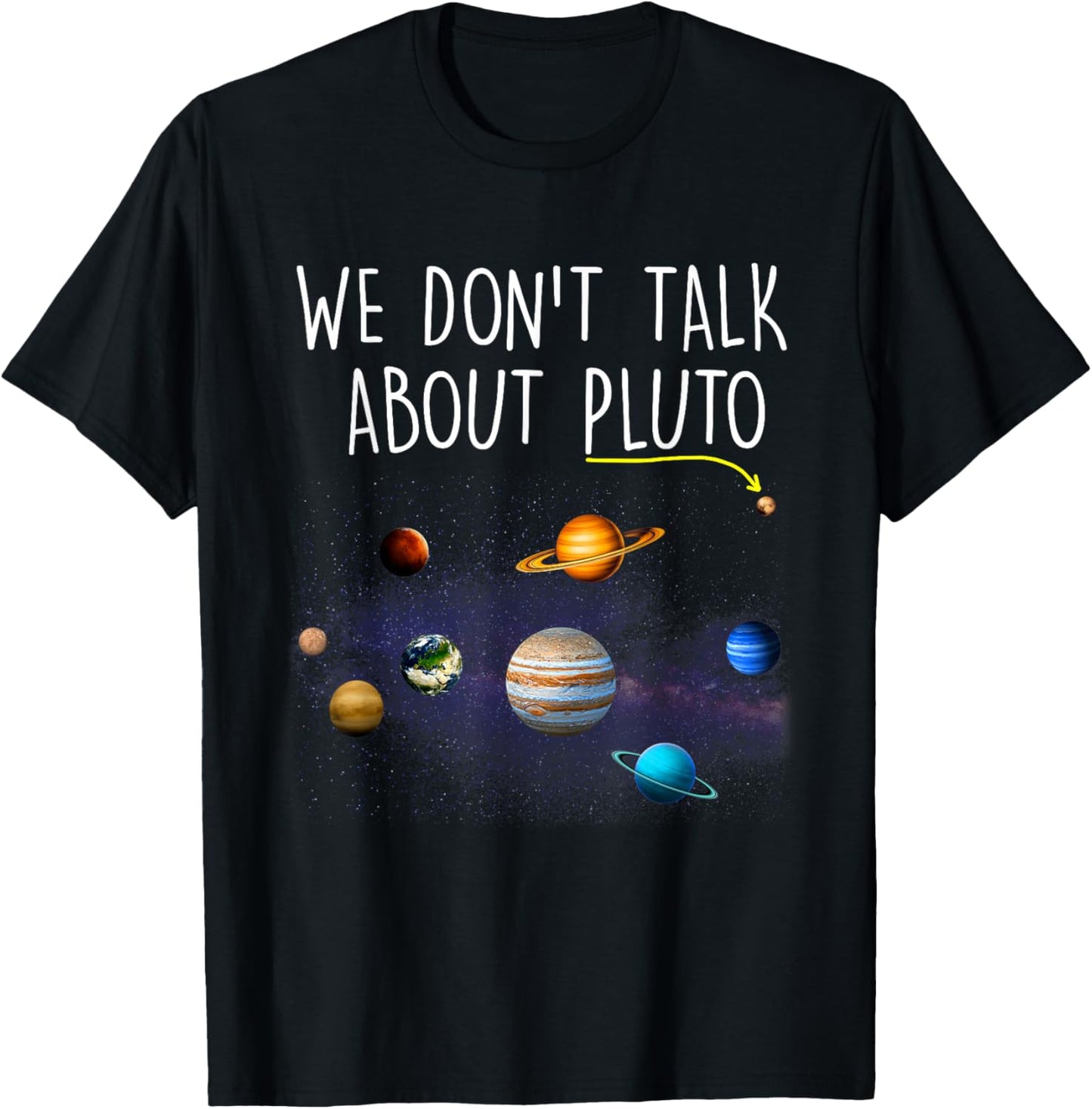 Funny Pluto Planet Space Science Astronomy -Adults Black Small Classic Fit Short Sleeve Planetary Graphic Print T-Shirt - T-Shirt | Black