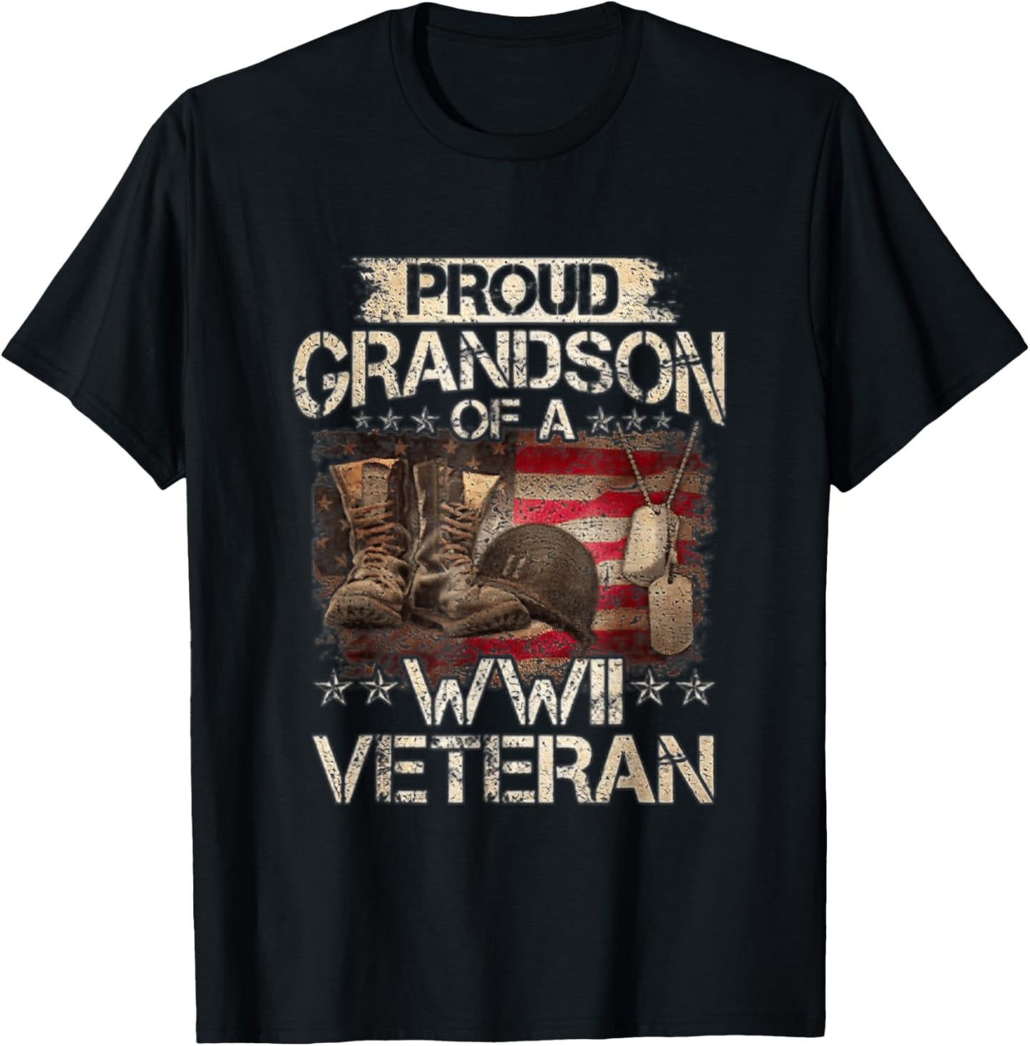 Proud Grandson Of A WW2 Veteran Military Family Veteran Day T-Shirt - T-Shirt | Black