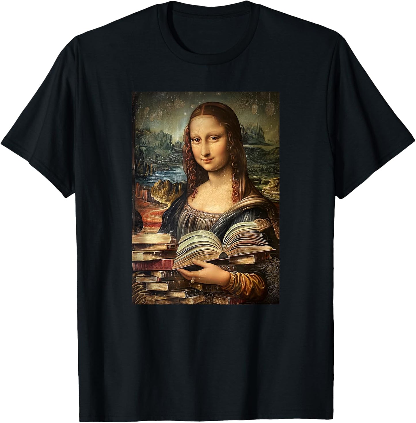 Funny Books Mona Lisa Painting Art Mom Dad T-Shirt - T-Shirt | Black