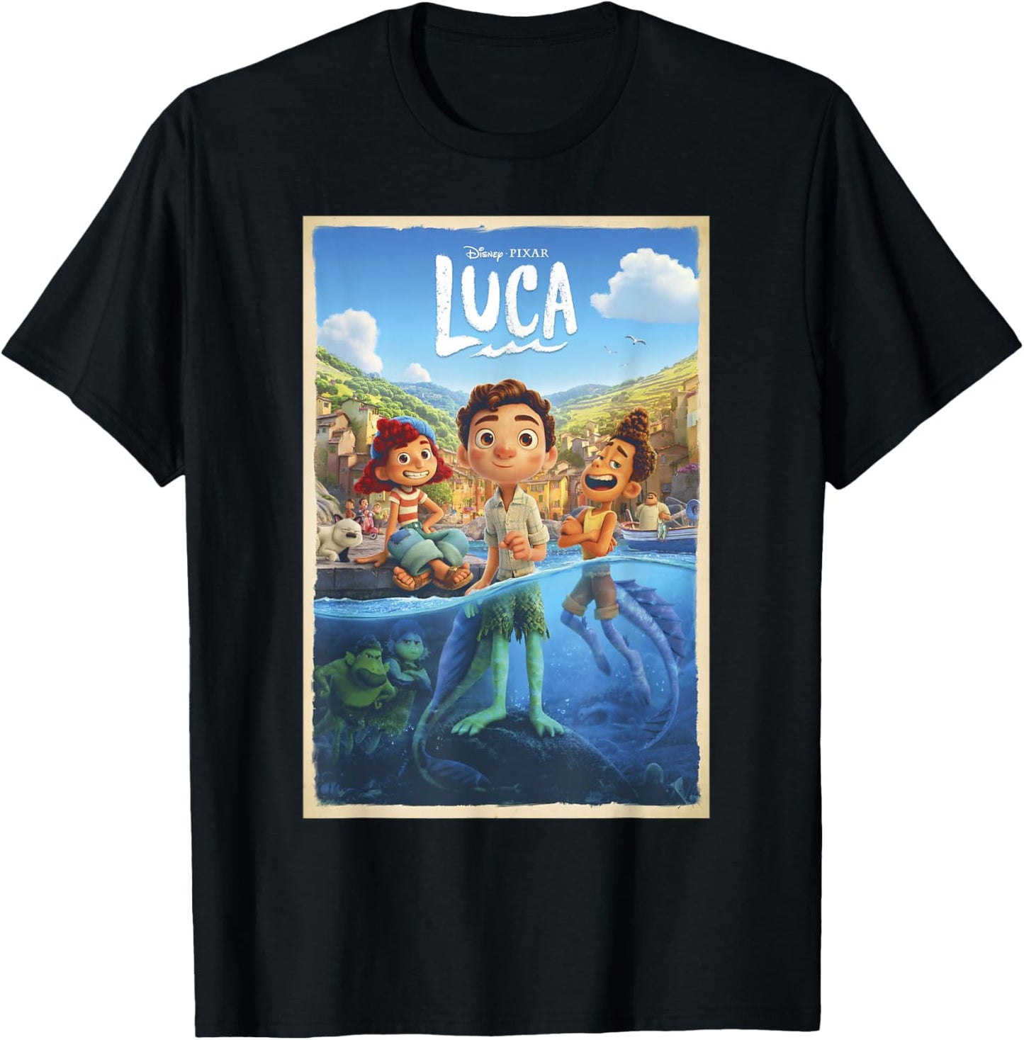 Disney Pixar Luca Movie Poster Small T-Shirt - T-Shirt | Black
