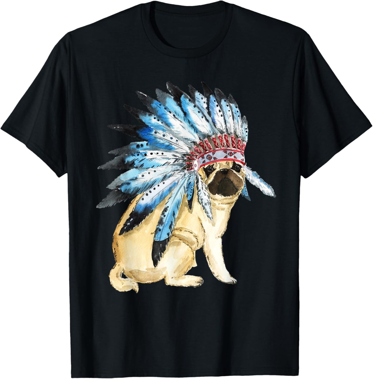 Funny Pug Look Like a Native American T-Shirt - T-Shirt | Black