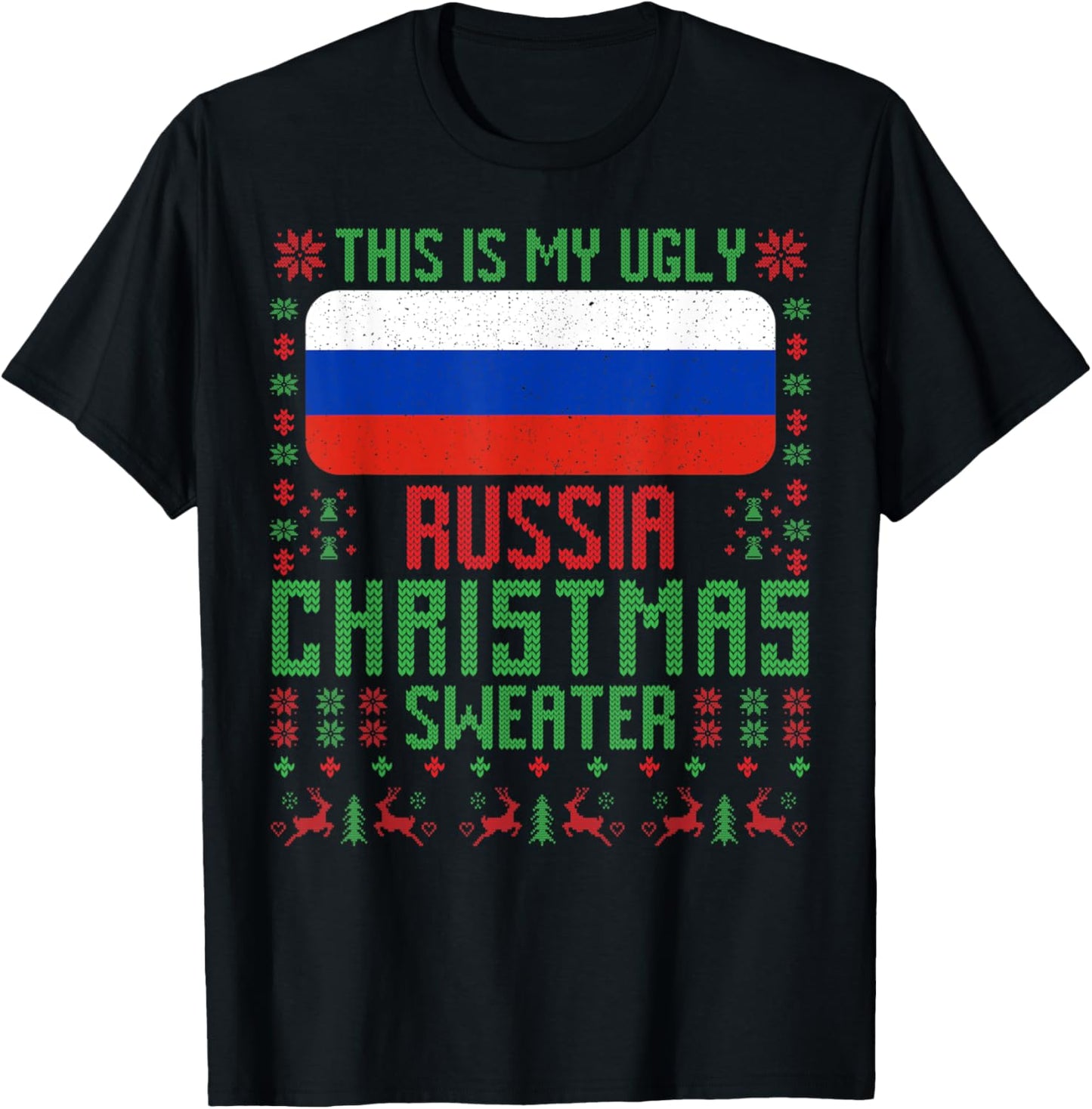 Russia Ugly Christmas Sweater Russia Flag for Russian T-Shirt - T-Shirt | Black
