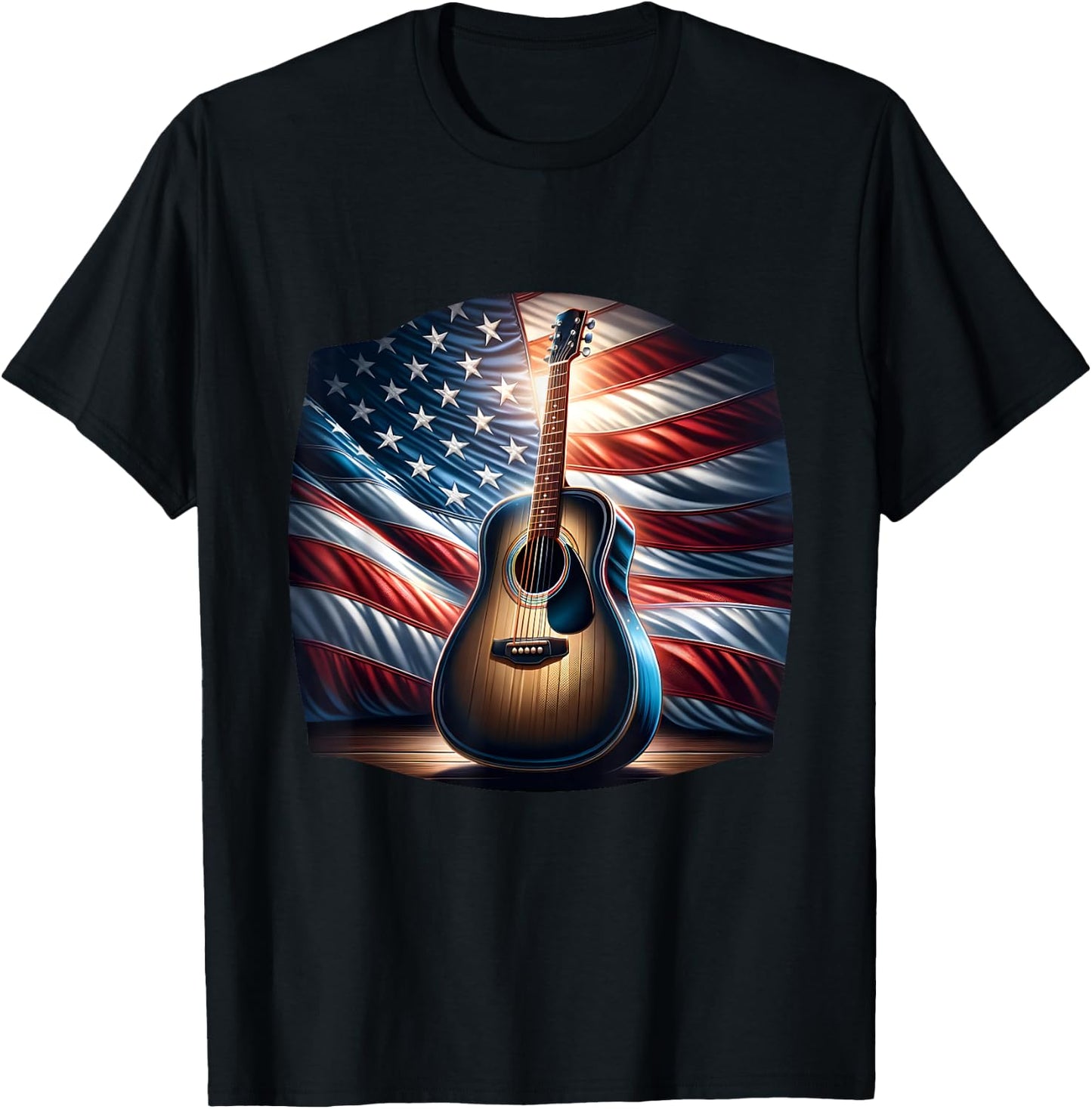 Guitar USA Flag America Independence Day 4th July Musician Kids Men T-Shirt - T-Shirt | Black