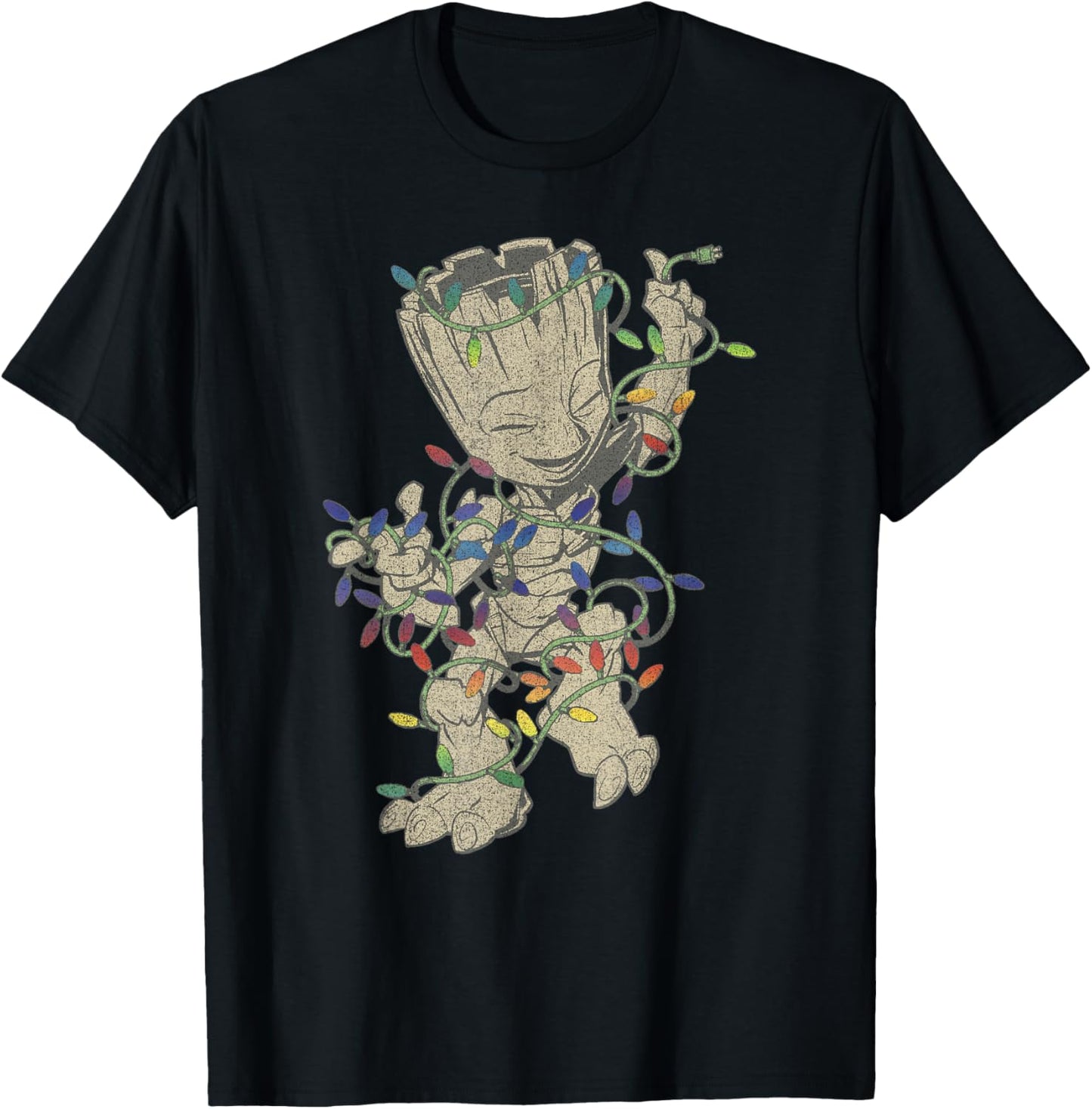 Marvel Guardians of The Galaxy Groot Christmas Lights T-Shirt - T-Shirt | Black