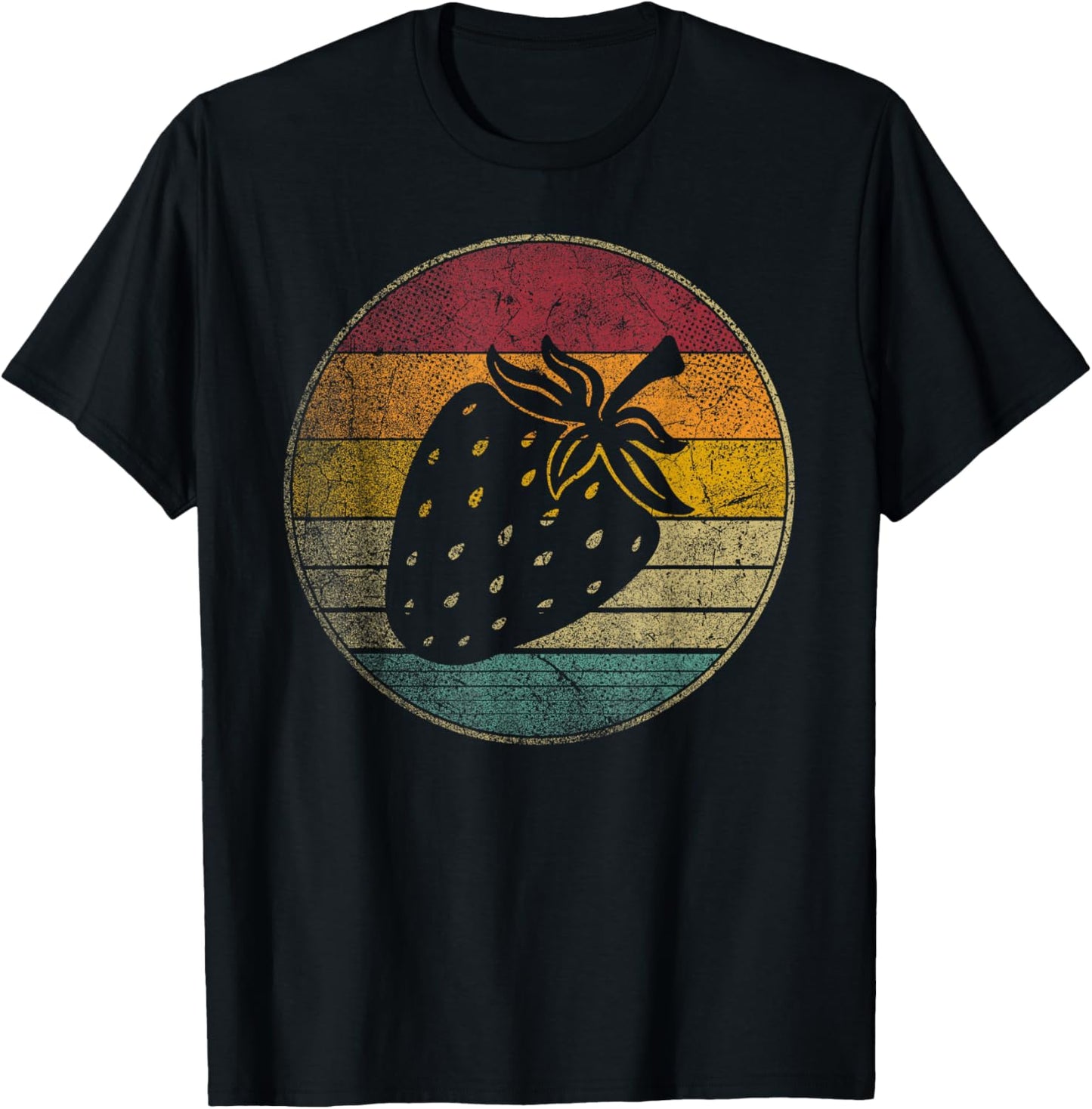 Strawberry Fruit Vintage Festival Distressed Retro 70s Gift T-Shirt - T-Shirt | Black