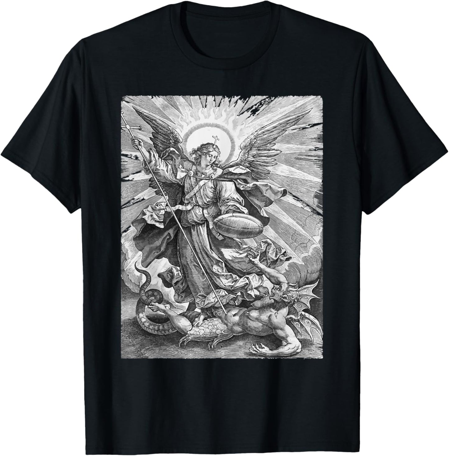 St Saint Michael the Archangel Catholic Angel Warrior T-Shirt - T-Shirt | Black
