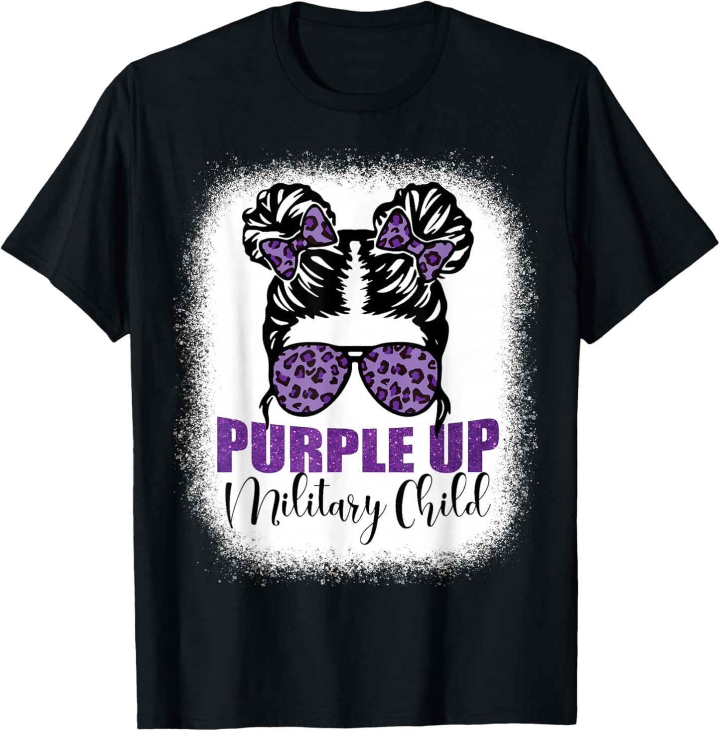 Purple up for military kids Messy bun Military child Month T-Shirt - T-Shirt | Black