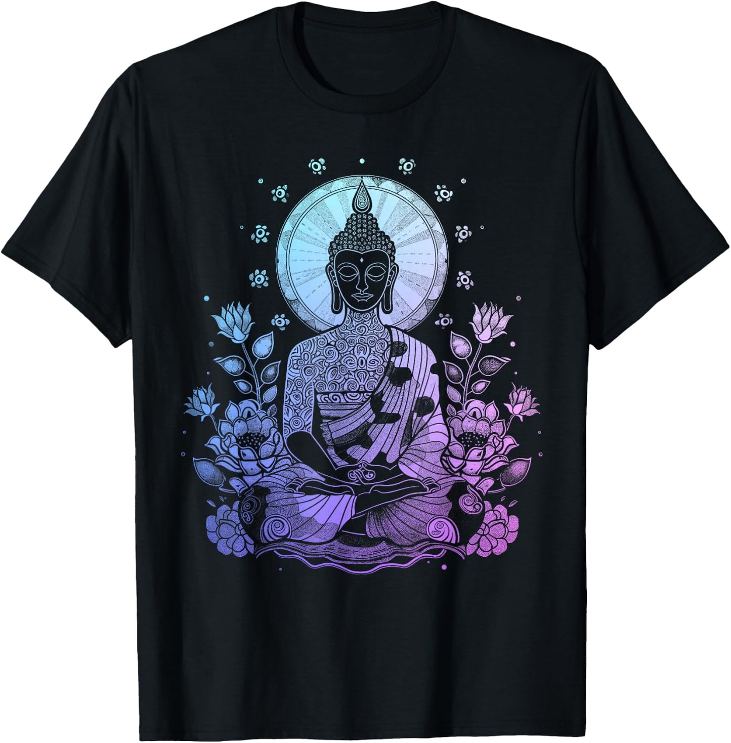 Buddha Floral Vintage Flower Yoga Buddhism Yogi Buddhist T-Shirt - T-Shirt | Black