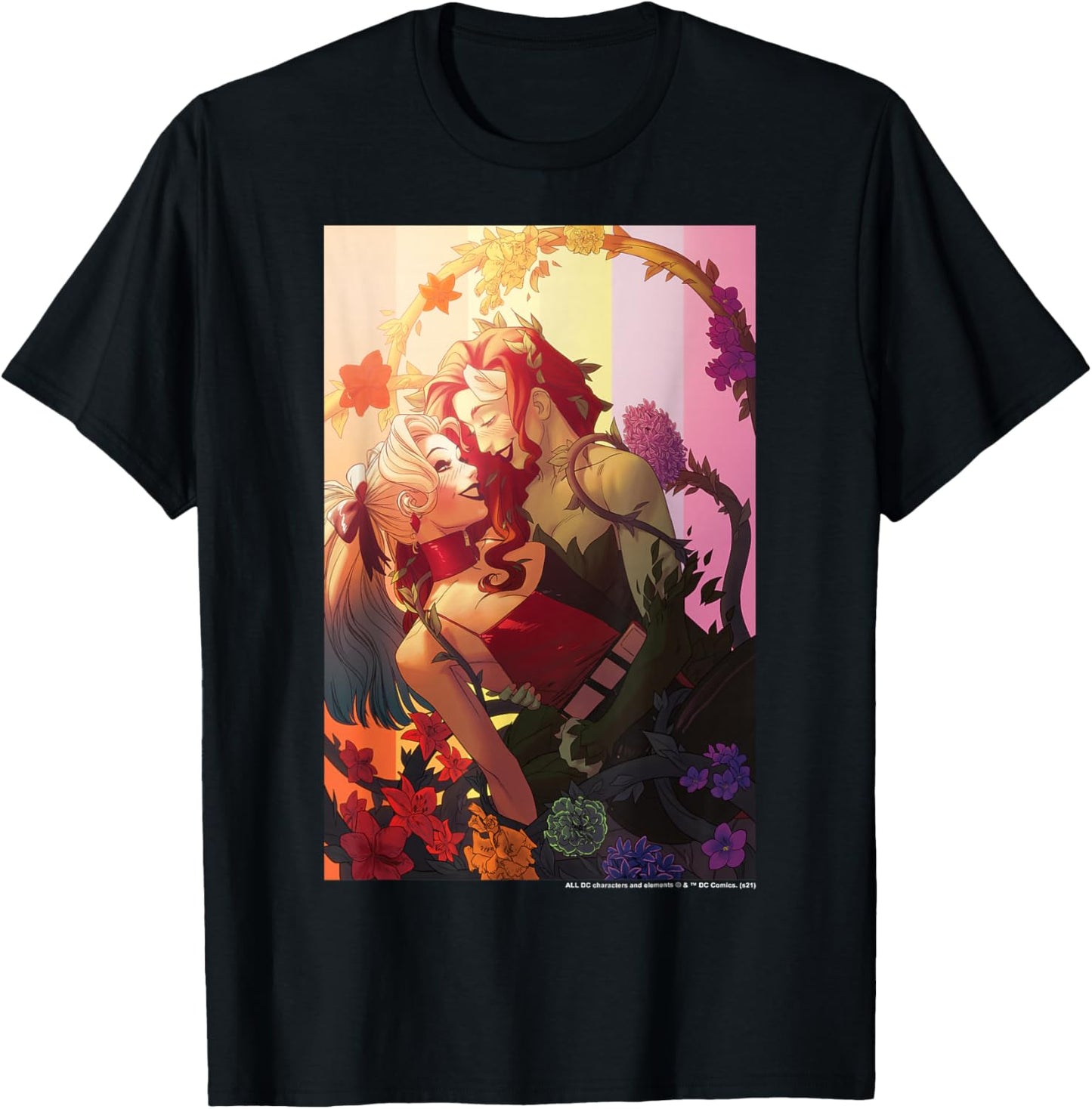 DC Comics Pride Harley Quinn & Poison Ivy Intertwined T-Shirt - T-Shirt | Black