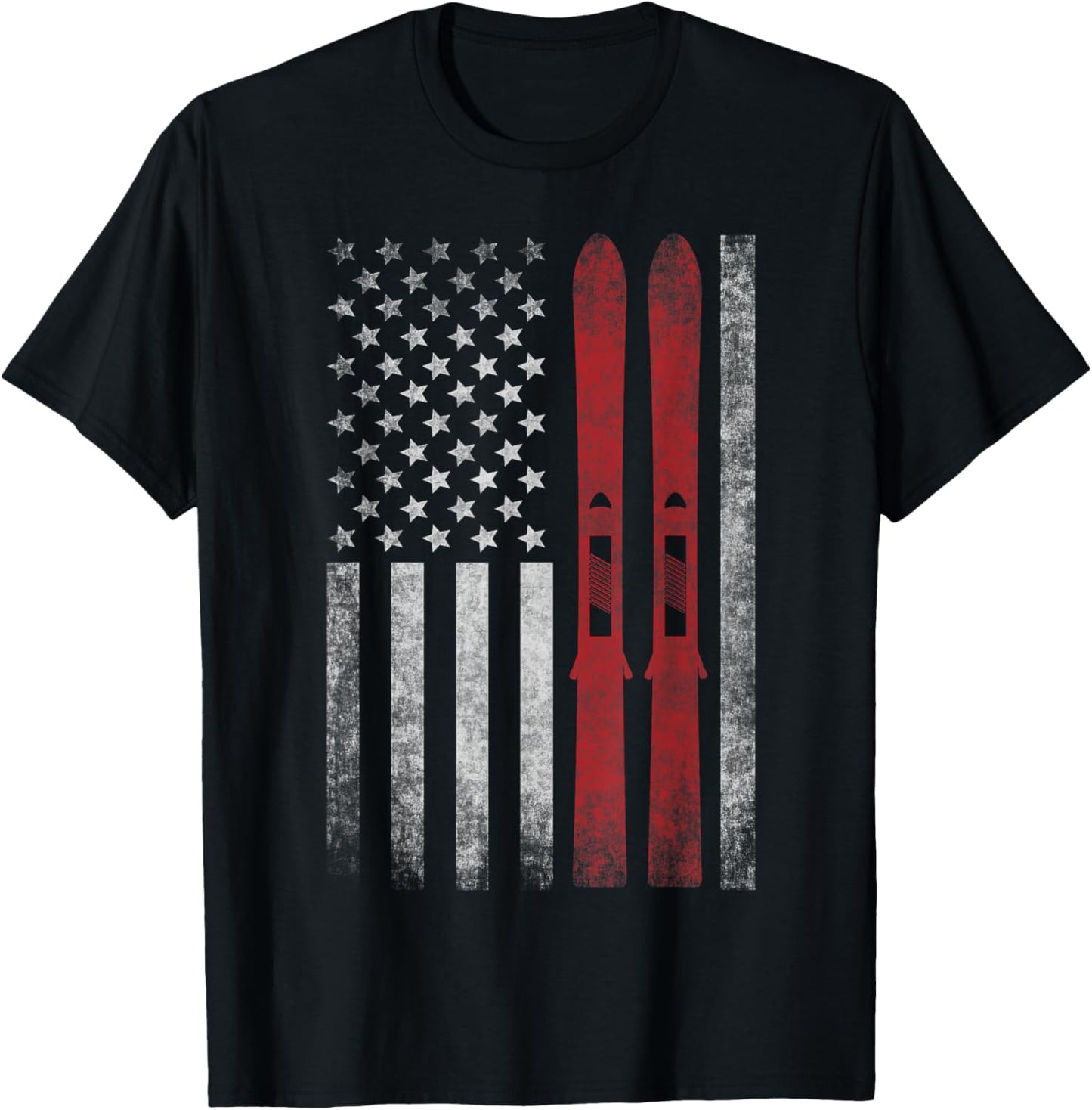 American Flag & Skis. Skiing Winter Sports for US Skiers. T-Shirt - T-Shirt | Black