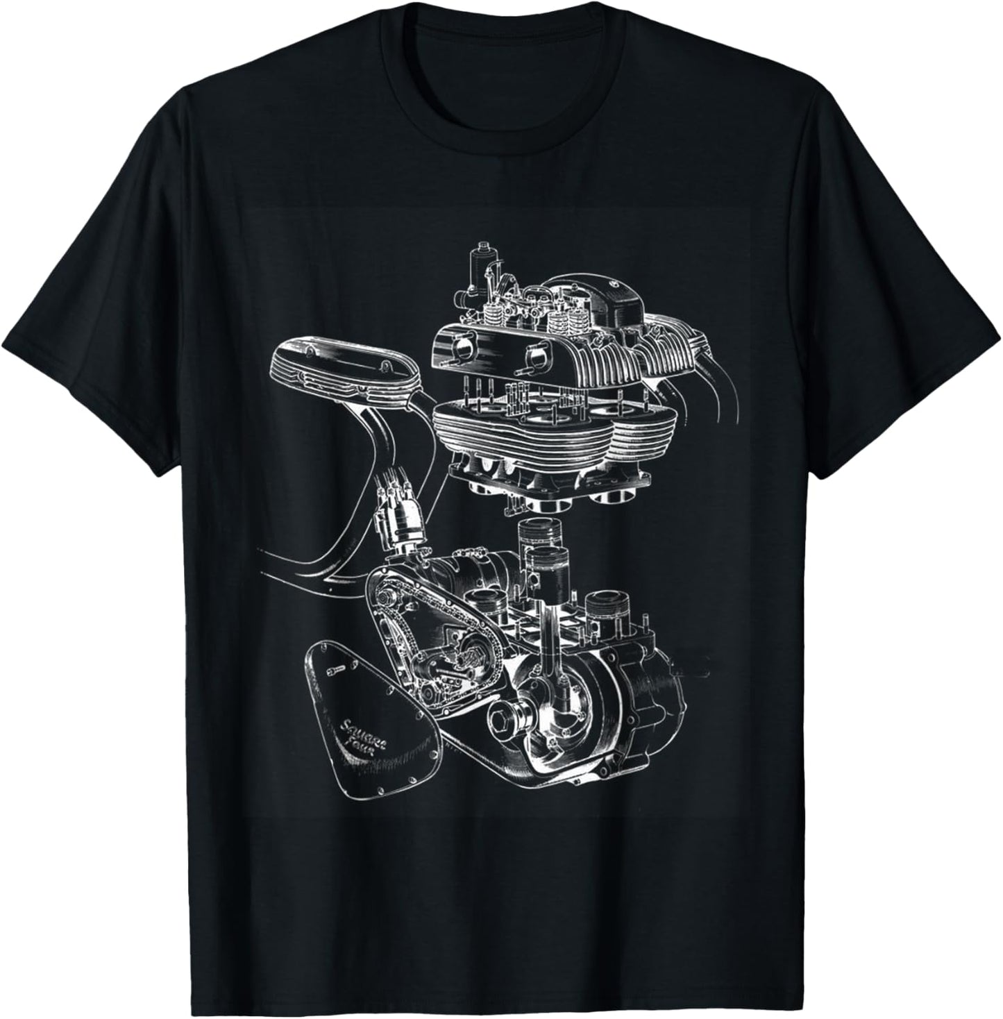 Ariel Square Four Motorcycle Engine Cutaway T-Shirt - T-Shirt | Black