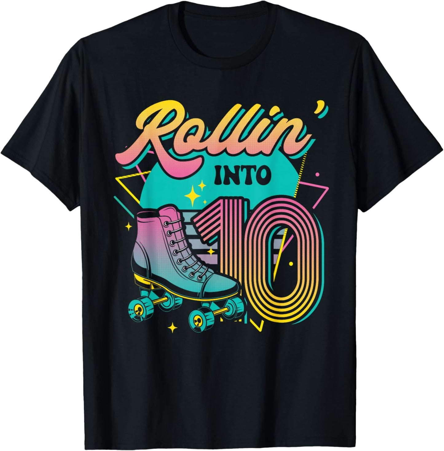 Roller Skate 10th Birthday Party Rolling into 10 Retro Girl T-Shirt - T-Shirt | Black