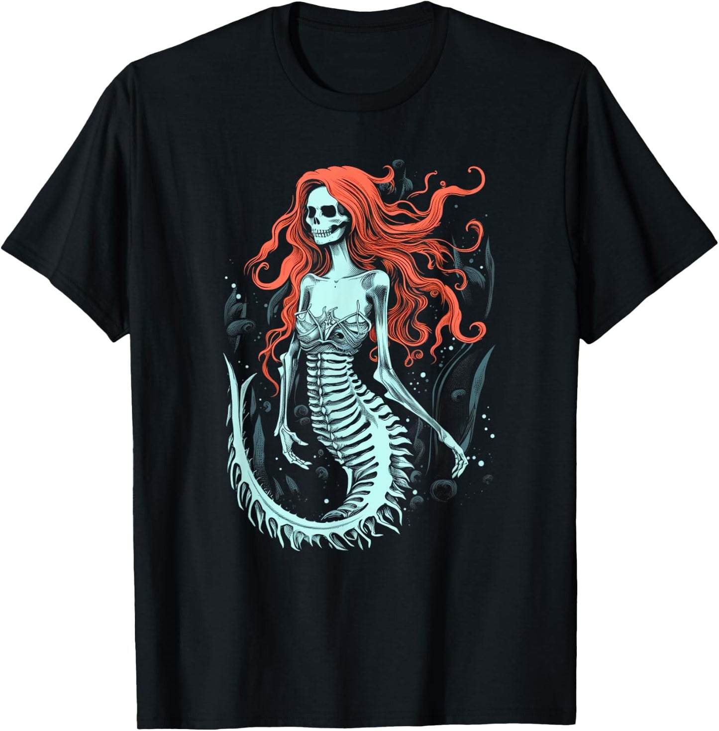 Zombie Mermaid Scary Costume Skeleton Fantasy Spooky Party T-Shirt - T-Shirt | Black