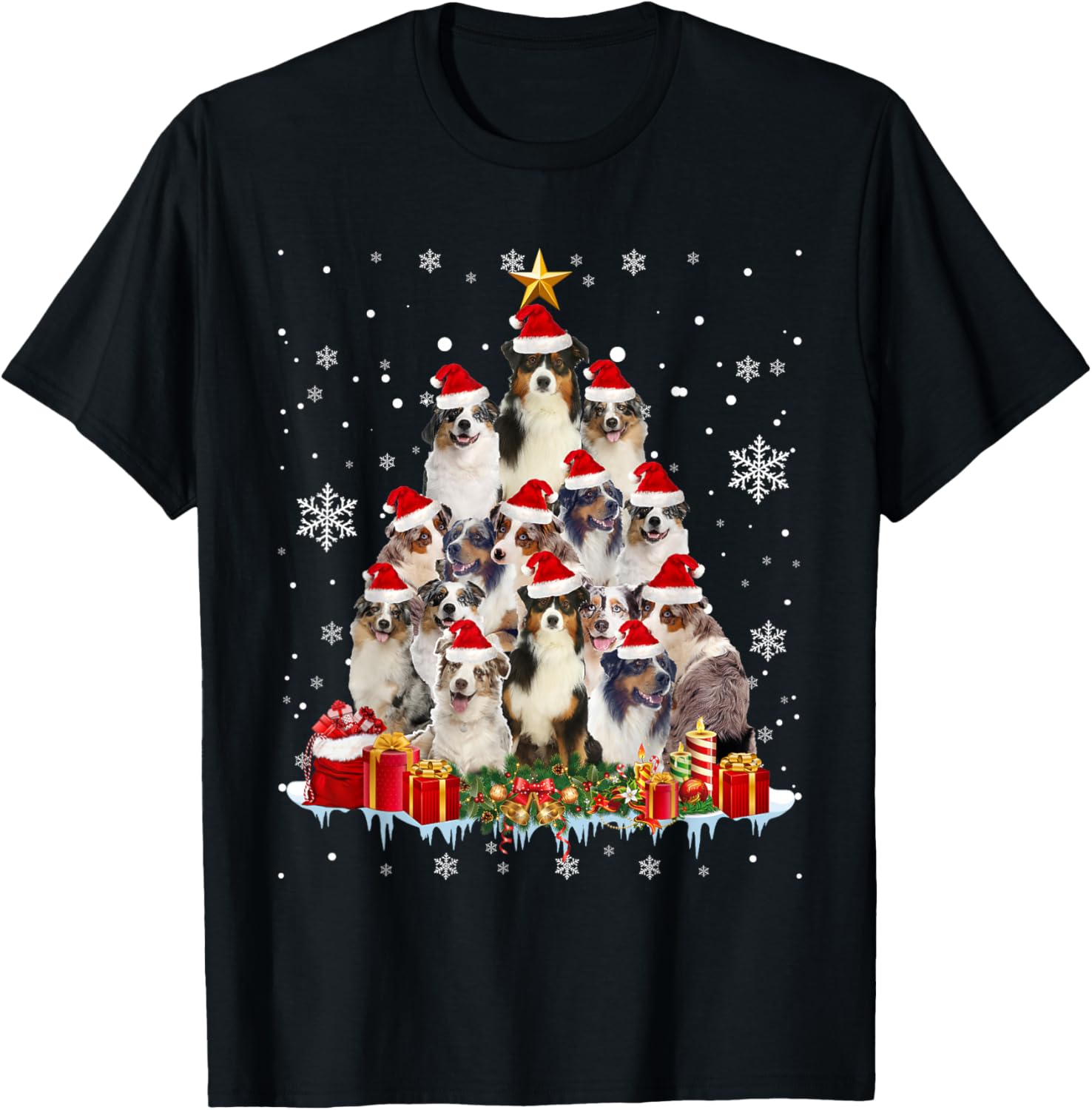 Aussie Christmas Tree Funny Xmas Gifts For Dog Lover Women Kids T-Shirt - T-Shirt | Black