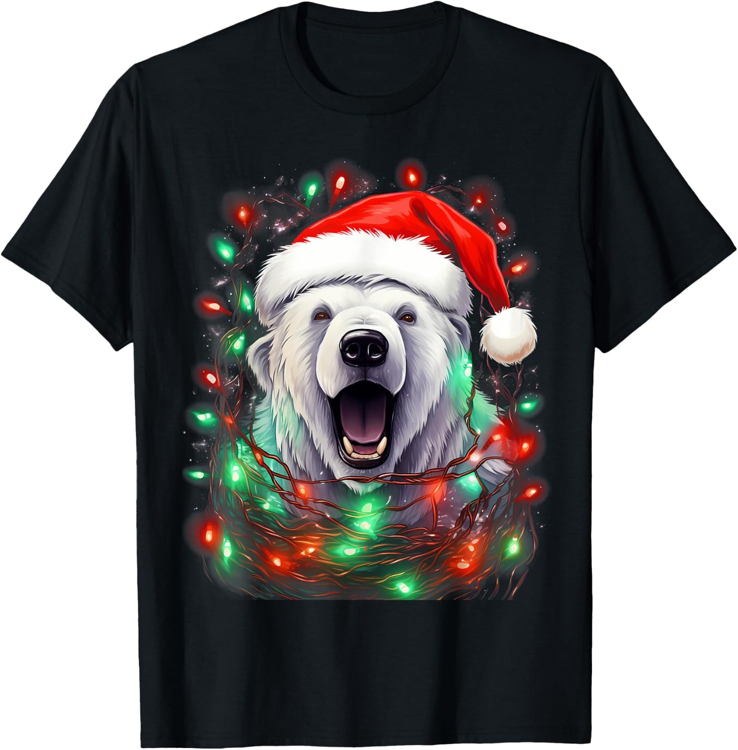 Xmas Polar Bear Tangled Christmas Lights T-Shirt - T-Shirt | Black