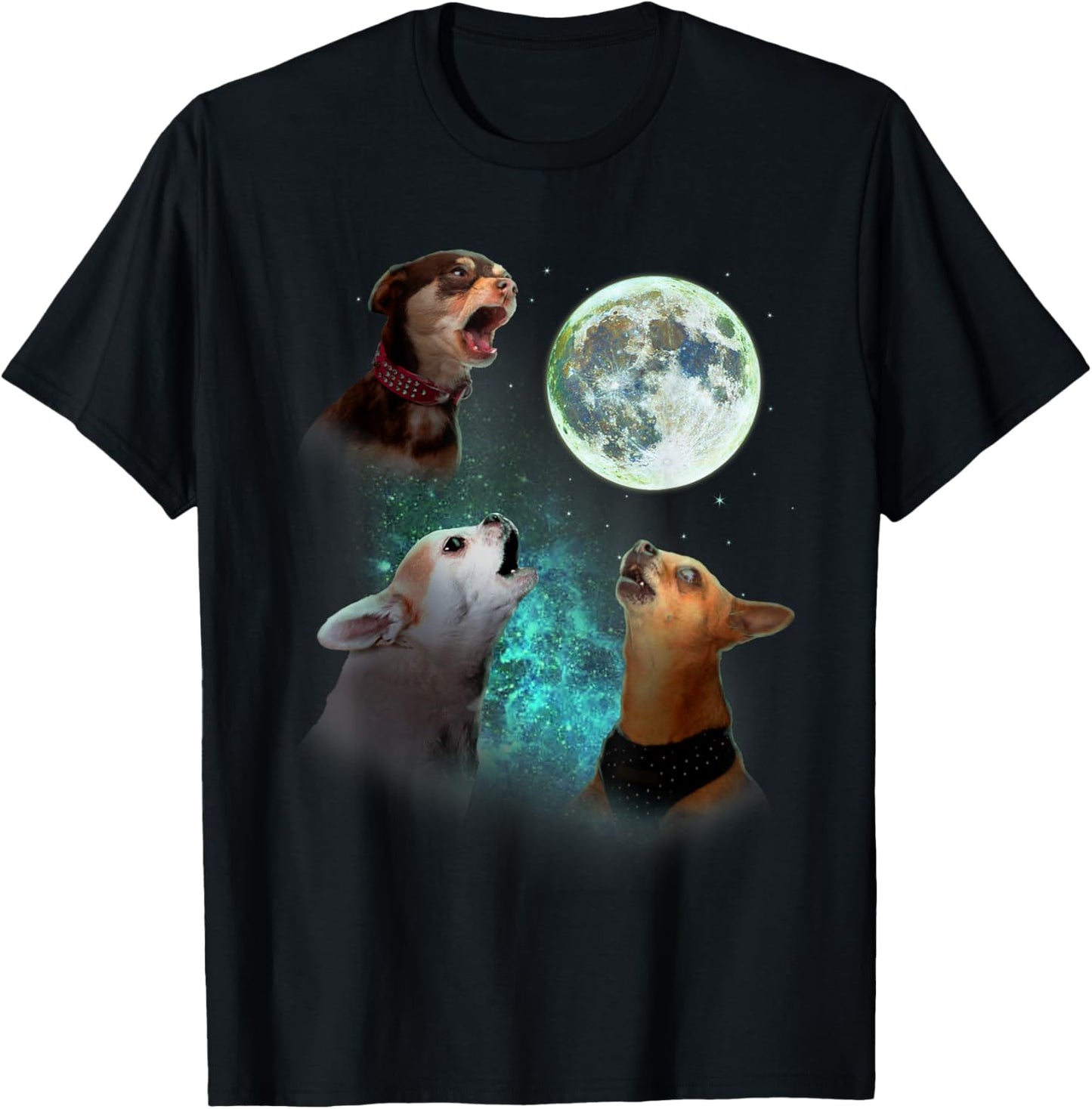 Three Chihuahuas Howl At Moon 3 Wolfs - Funny Wolves Parody T-Shirt - T-Shirt | Black
