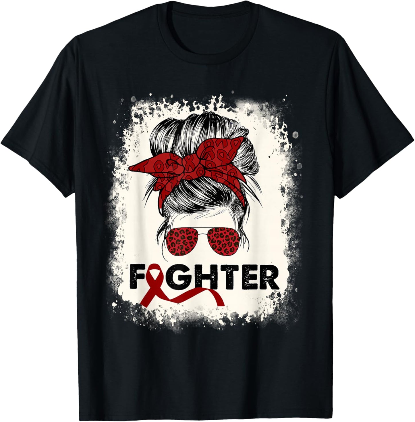 Fighter Multiple Myeloma Cancer Awareness Burgundy Messy Bun T-Shirt - T-Shirt | Black