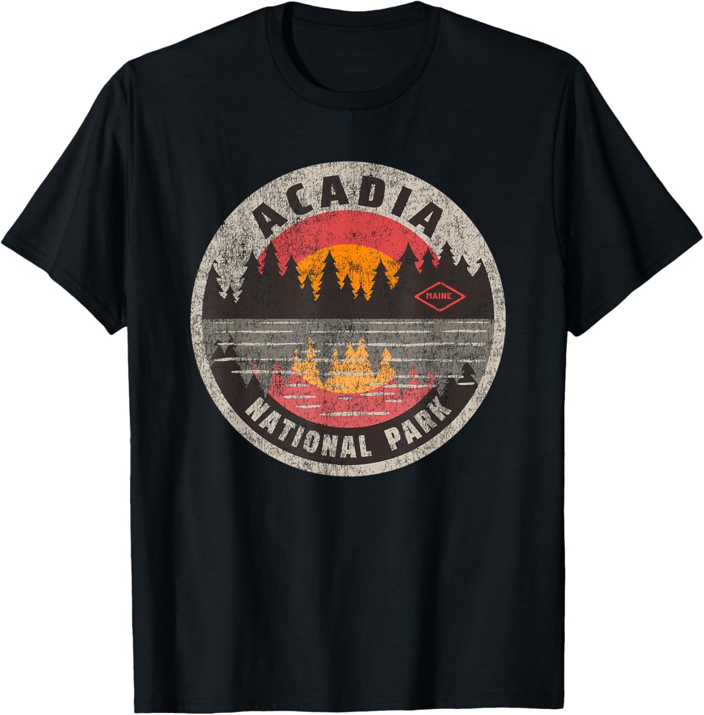 Vintage Acadia National Park Maine Camping Hiking T-Shirt - T-Shirt | Black