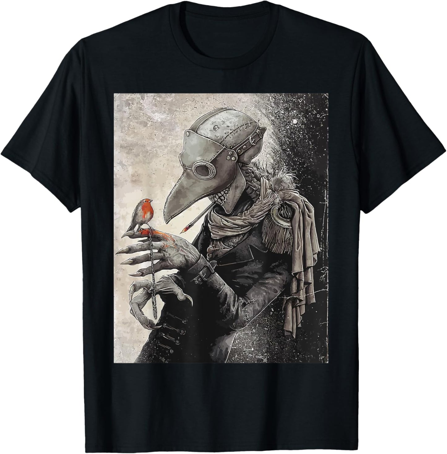 plague Doctor with little Bird Scary Grunge Goth Gothic T-Shirt - T-Shirt | Black
