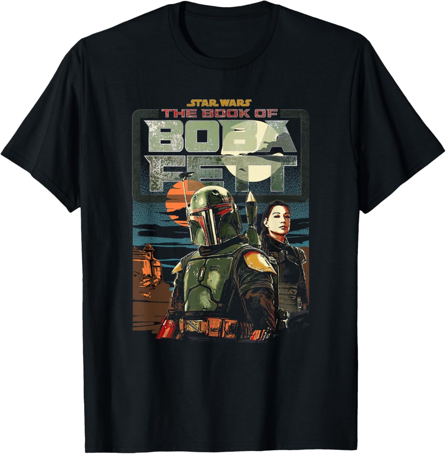 Star Wars The Book Of Boba Fett Fennec Shand Sunrise Logo T-Shirt - T-Shirt | Black