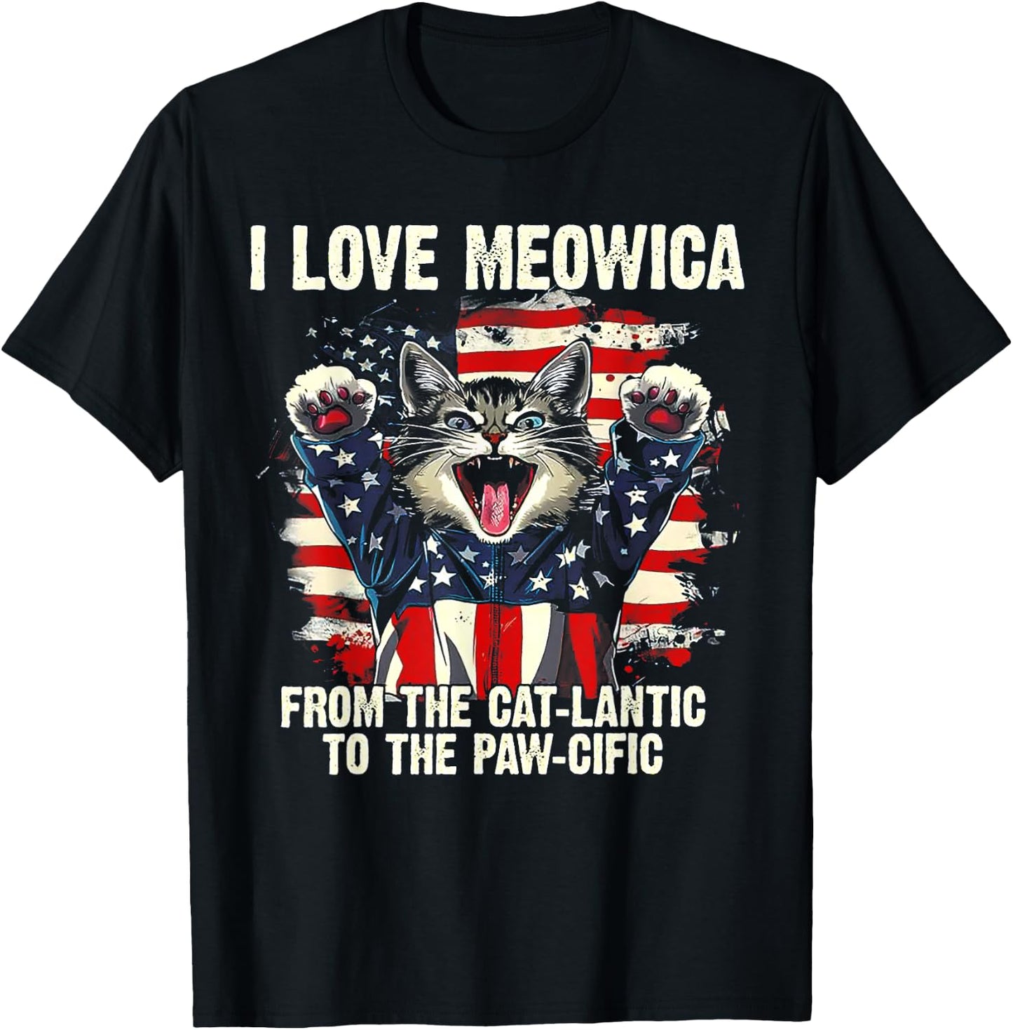 I Love Meowica From The Cat-lantic To The Paw Cific T-Shirt - T-Shirt | Black