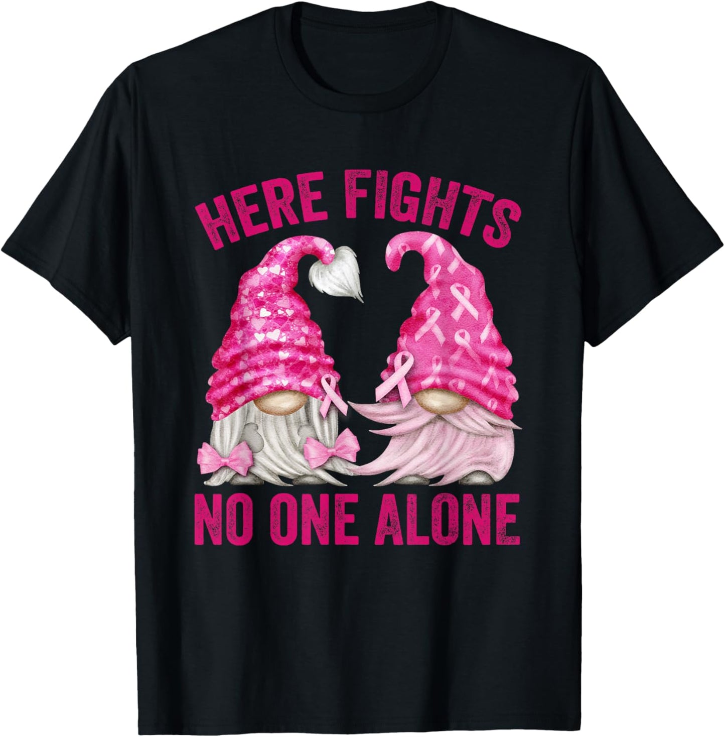 Wear Pink For Breast Cancer Awareness With Cute Gnome T-Shirt - T-Shirt | Black