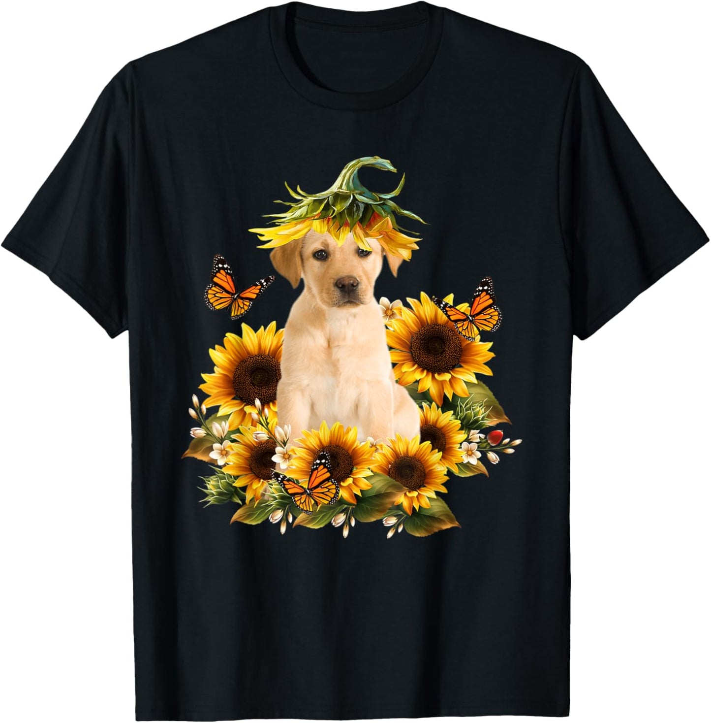 Labrador Sunflower Butterfly Cute Dog Lover Gifts Men Women Kids T-Shirt - T-Shirt | Black