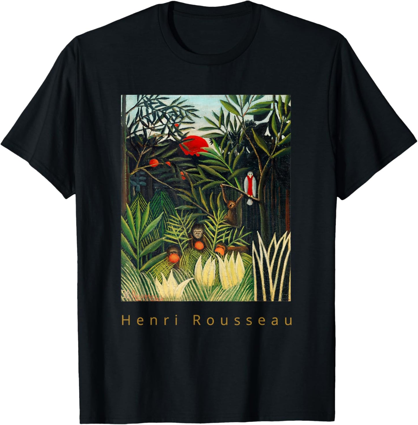 Henri Rousseau Monkeys and Parrot in the Forest T-Shirt - T-Shirt | Black