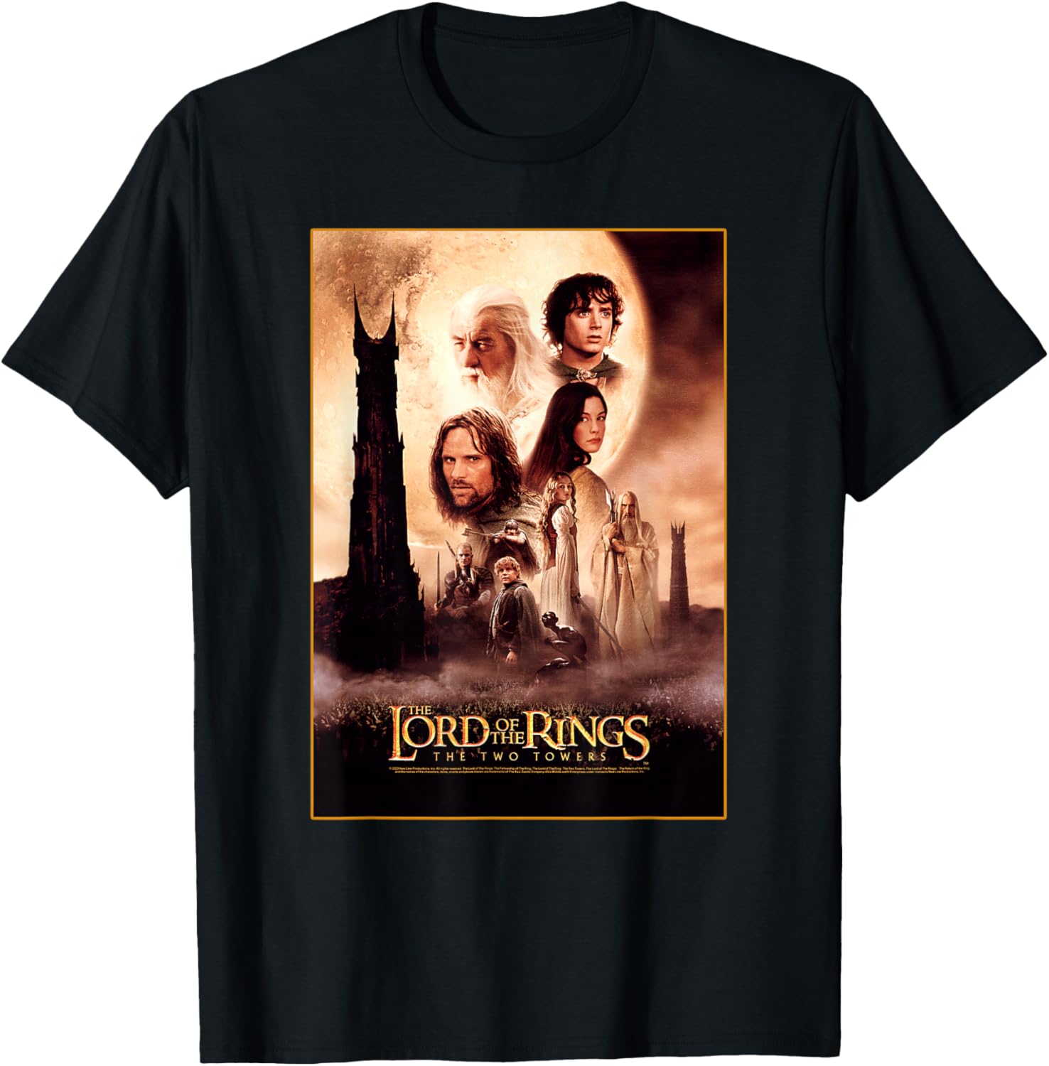 Lord Of The Rings Group Two Towers Poster T-Shirt - T-Shirt | Black