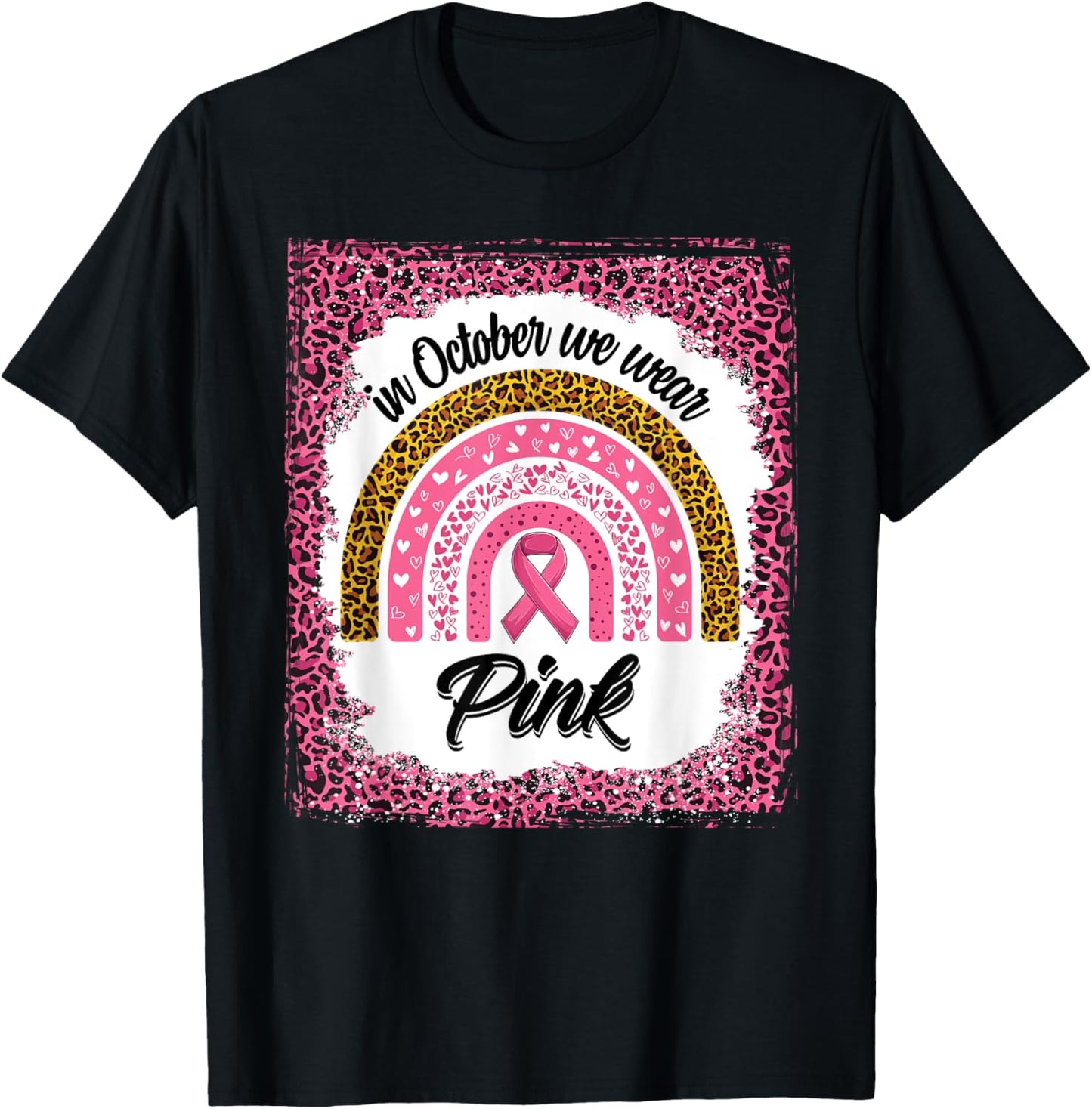 In October We Wear Pink Breast Cancer Bleached Leopard Print T-Shirt - T-Shirt | Black