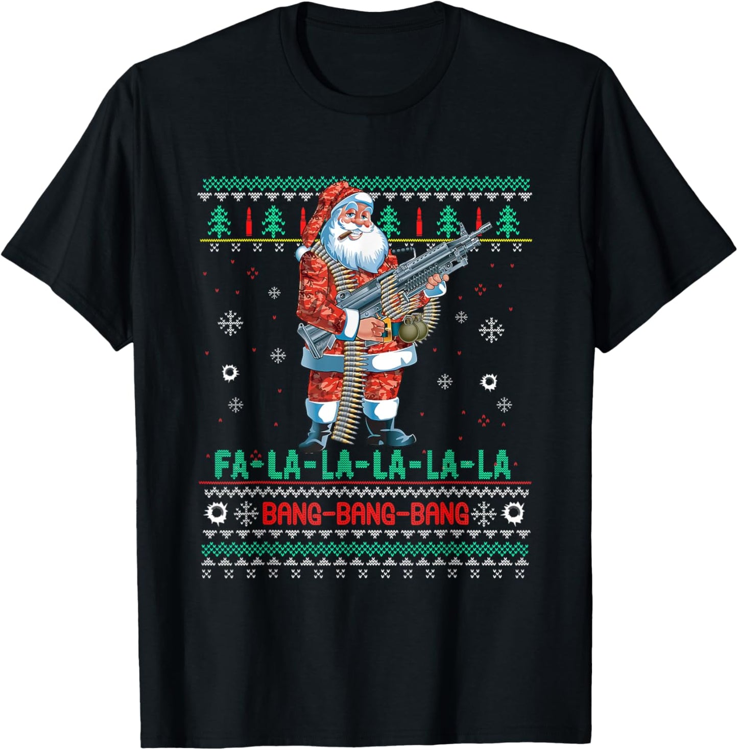 Machine Santa Claus Gun Lover Ugly Christmas Sweater T-Shirt - T-Shirt | Black