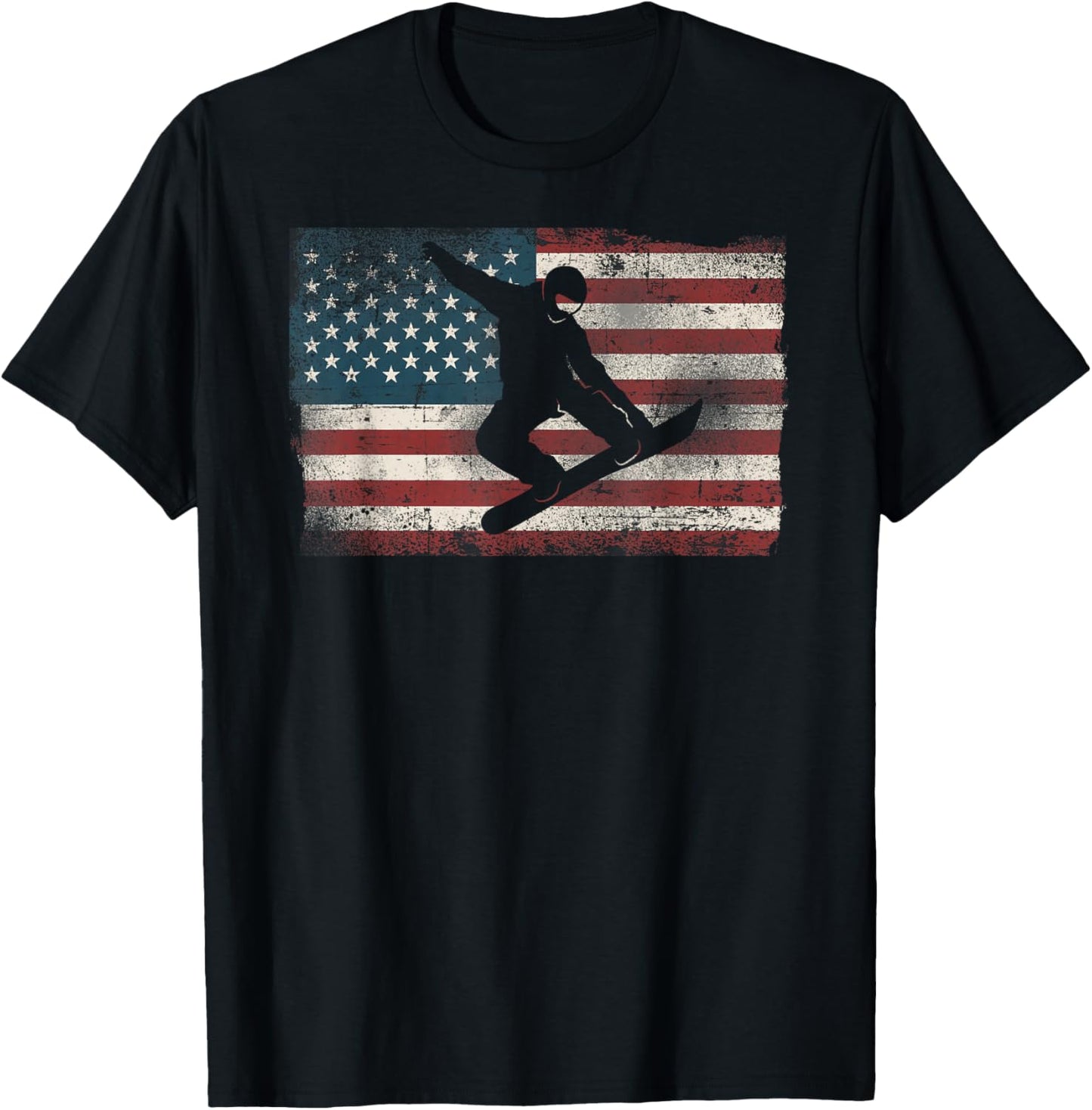 Snowboarding Snowboard Patriotic Vintage American Usa Flag T-Shirt - T-Shirt | Black
