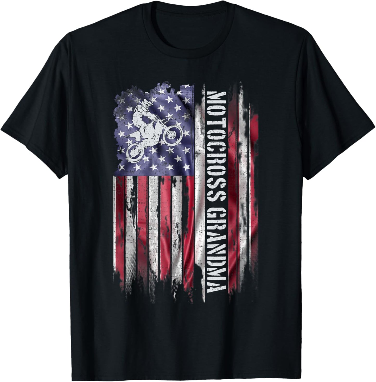 Vintage USA Flag Motocross Dirt Bike Grandma Silhouette Kids Men T-Shirt - T-Shirt | Black