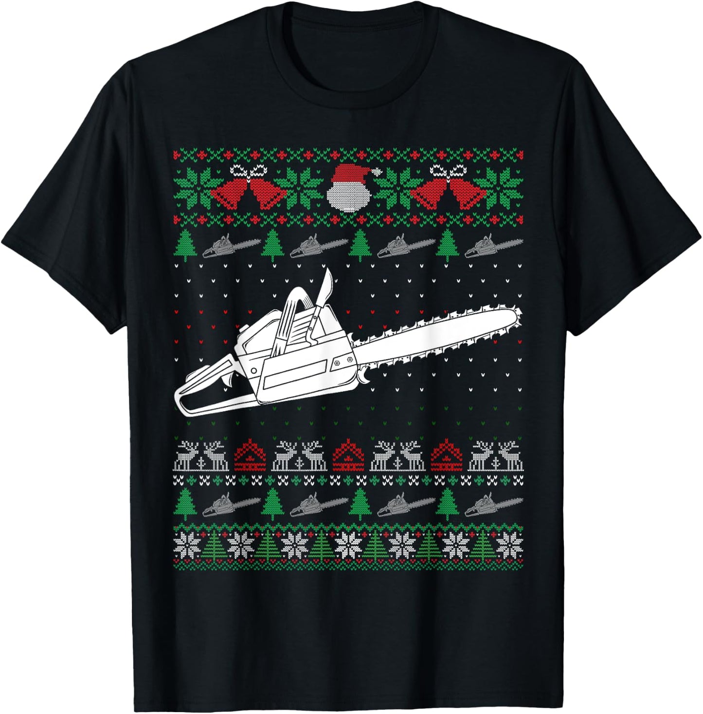 Funny Christmas Chainsaw Lovers Ugly Xmas Sweater Pajamas T-Shirt - T-Shirt | Black