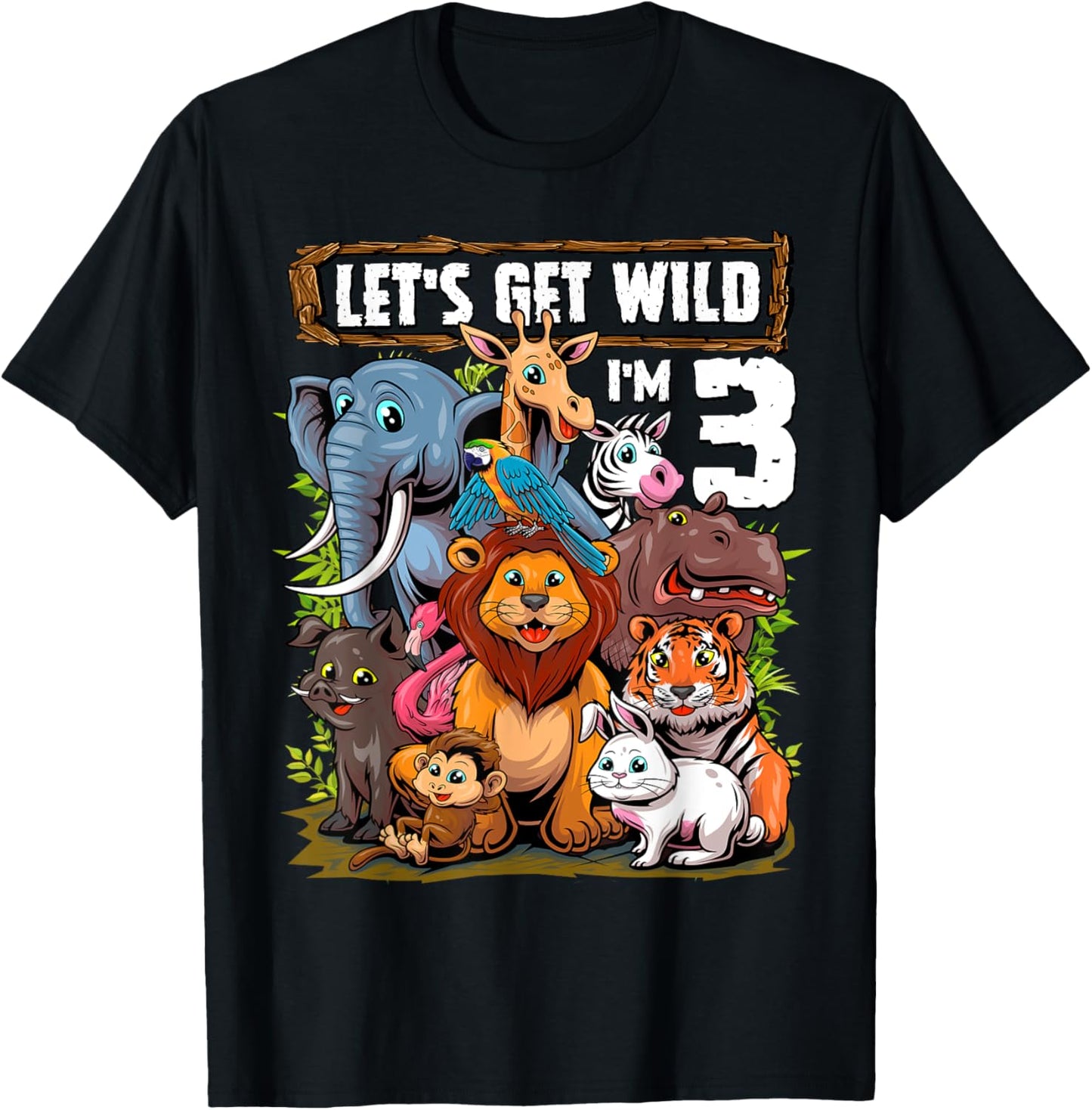 3 Year Old Zoo Birthday Safari Jungle Animals 3rd Birthday T-Shirt - T-Shirt | Black