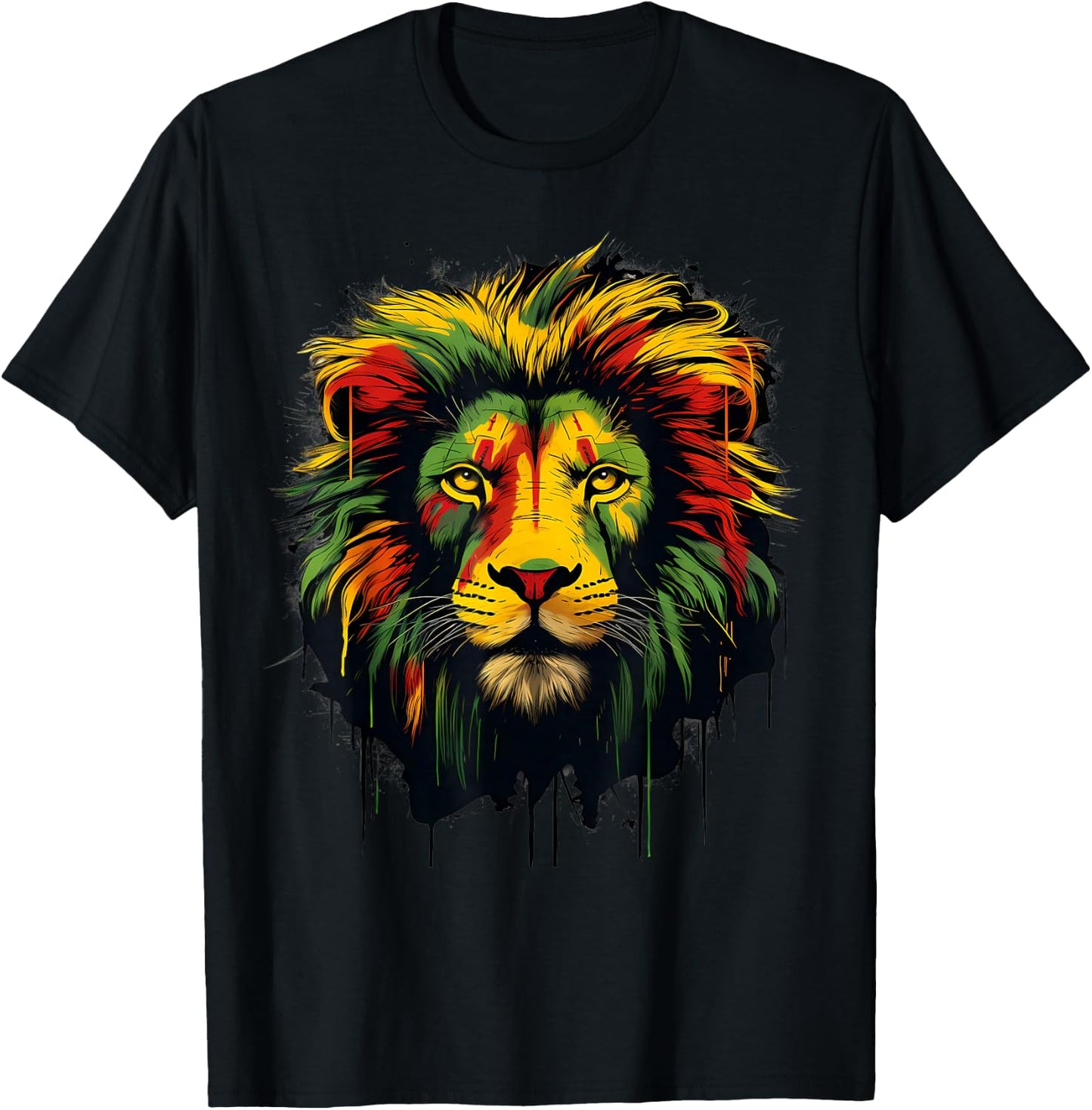 Rasta Reggae Lion Rastafarian Roots Lion Of Judah Jamaica T-Shirt - T-Shirt | Black