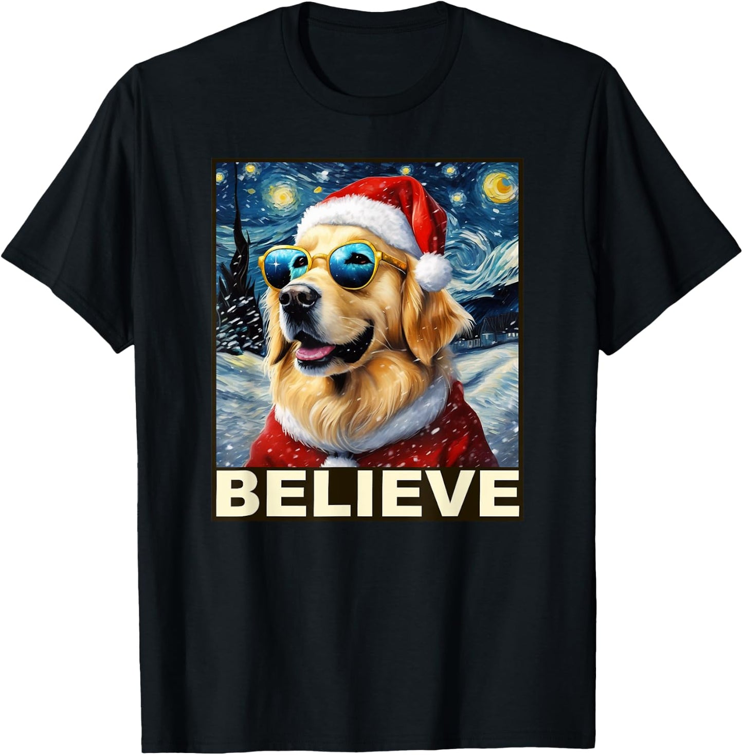 Golden Retriever Shirt Believe Santa Claus Believe Christmas T-Shirt - T-Shirt | Black